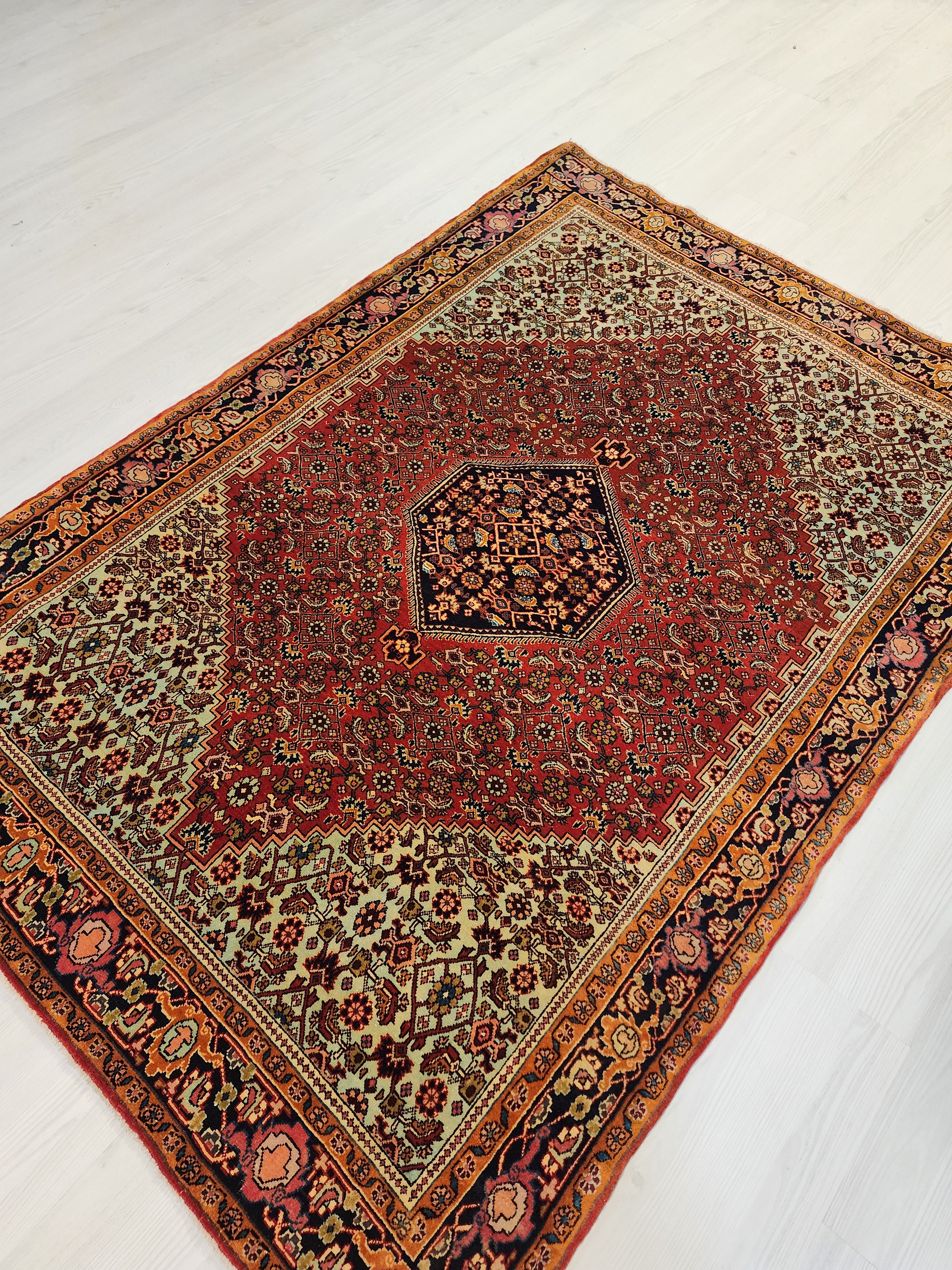 Handmade Wool Persian Rug, 5'5" x 3'9", Red, Orange, Green Vintage Turkish Rug