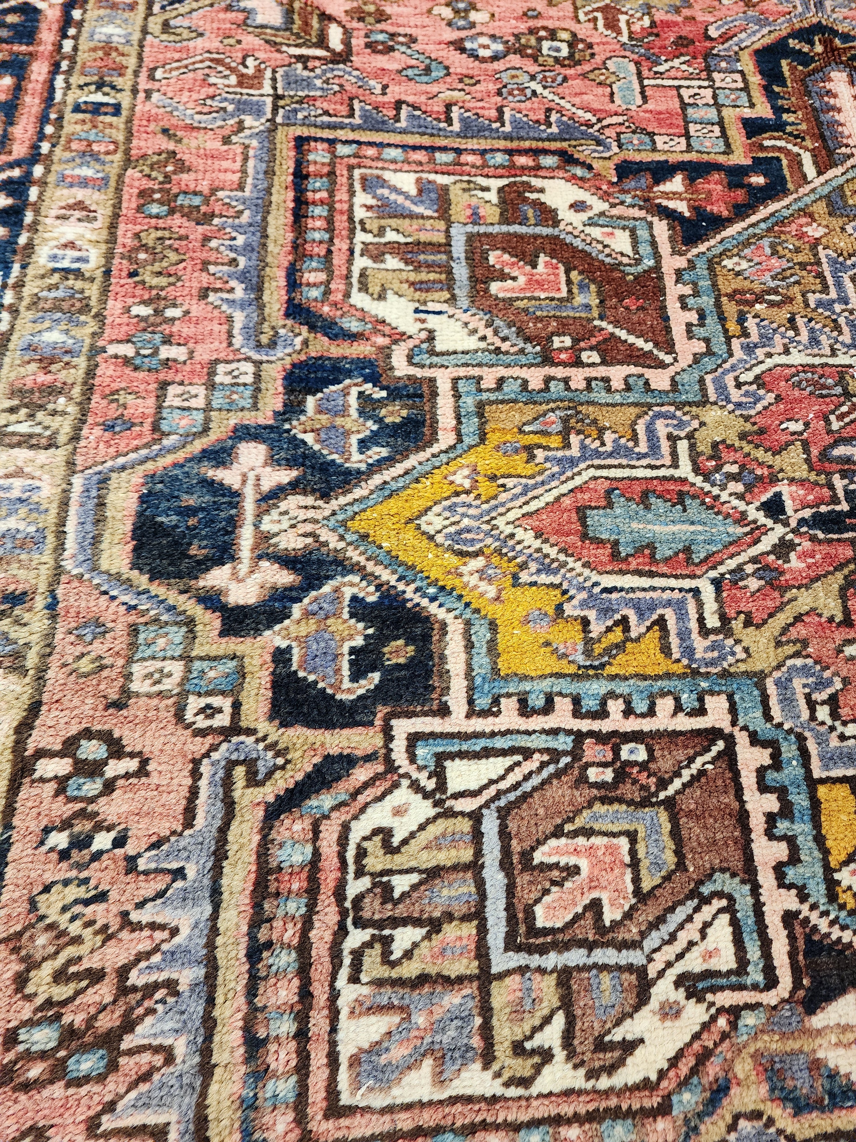 Vintage Persian Heriz Area Rug: Soft Red Oriental Design, 9'6'' x 6'9''