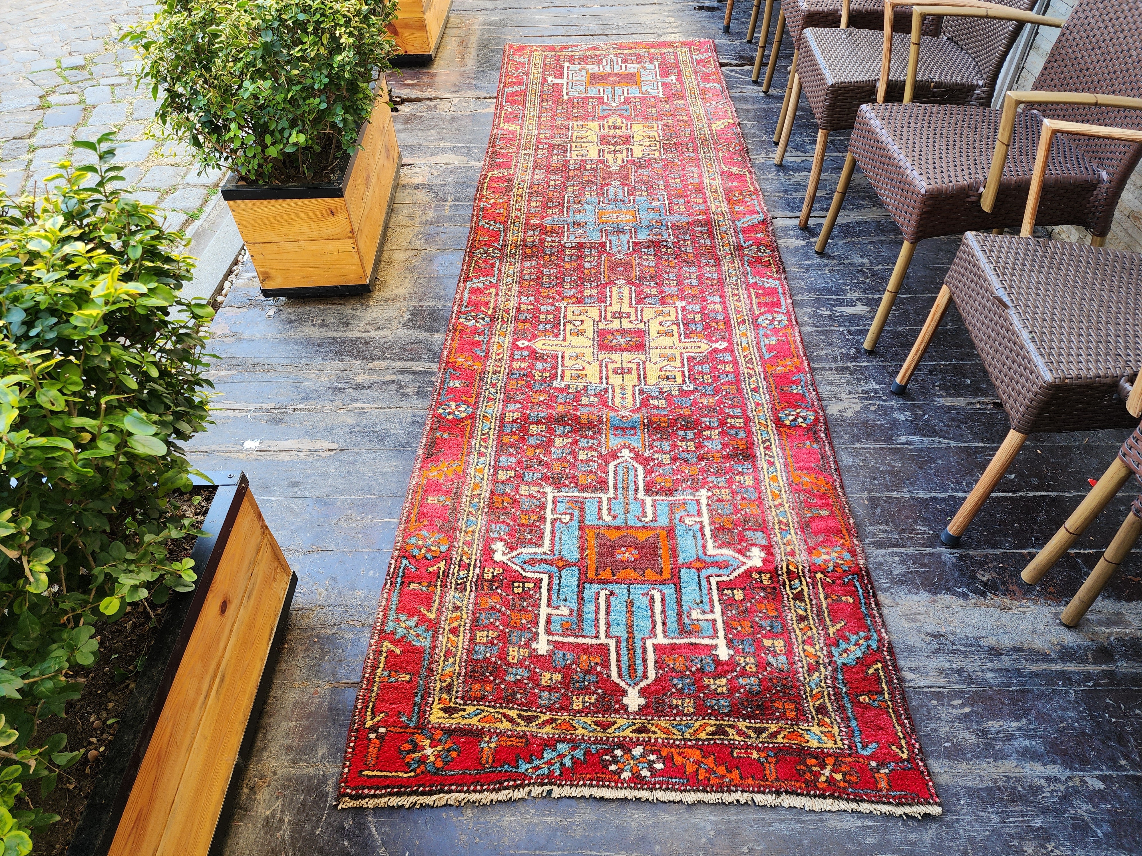 Tapis de couloir persan rouge Karaja 3'1''x11'1''