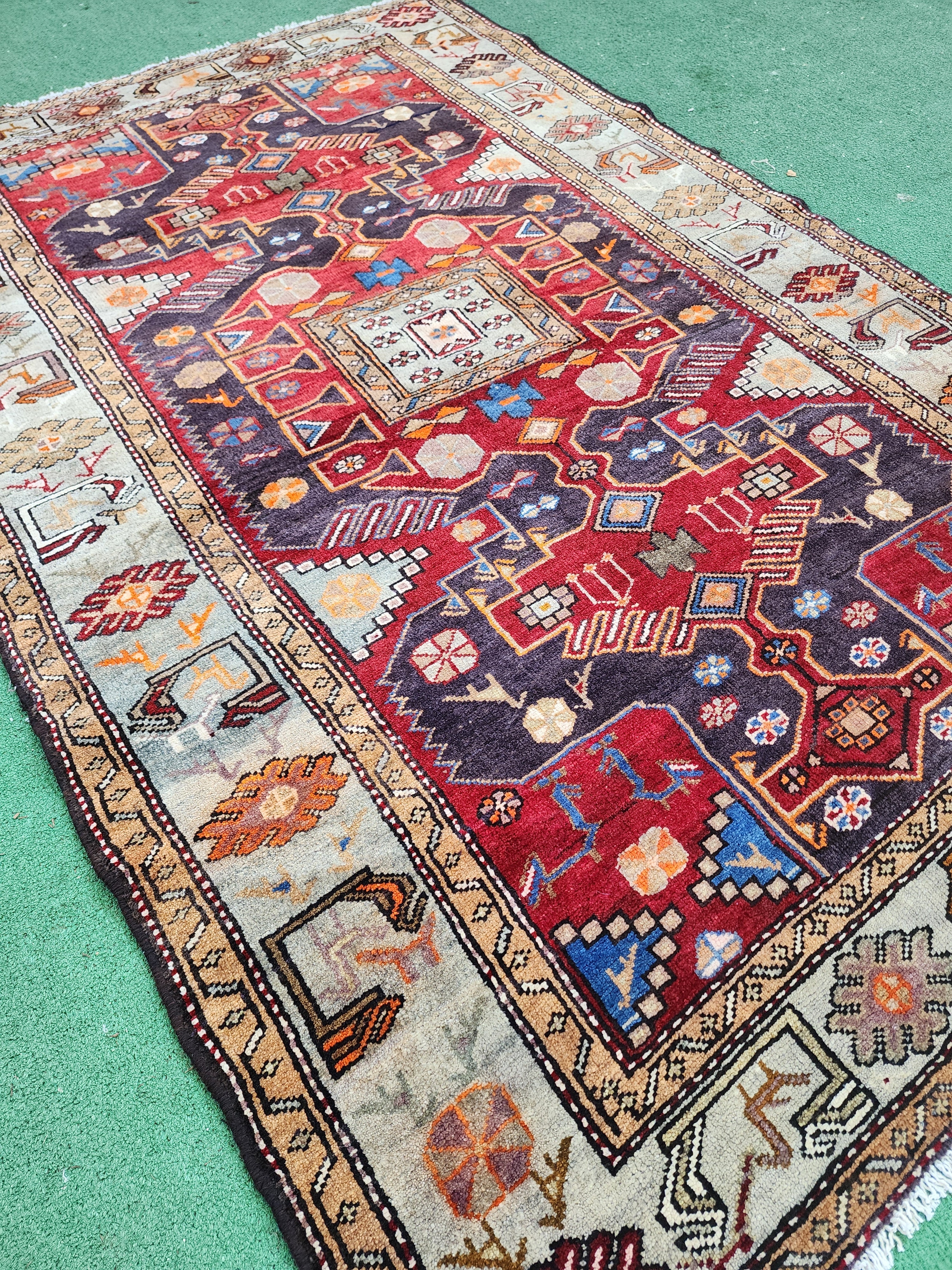 vintage Tribal Wool Area Rug — back view
