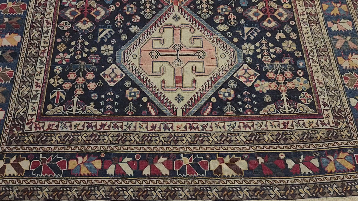 Antique Afshar rug in blue, brown and pink, 5'6" x 7', video