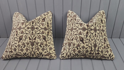 Vintage Oushak rug pillow covers, set of 2, beige and brown, 16x16 in, video