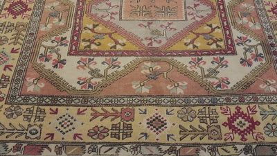 Vintage Karaova rug in beige, pink and yellow, 6'5" x 9'7", video