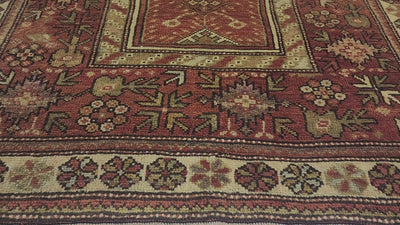 Antique Karaova prayer rug in red, brown and beige, 4'2" x 5'2", video