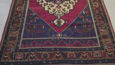 Vintage Işıklar rug in blue, red and brown, 4'8" x 7'2", video