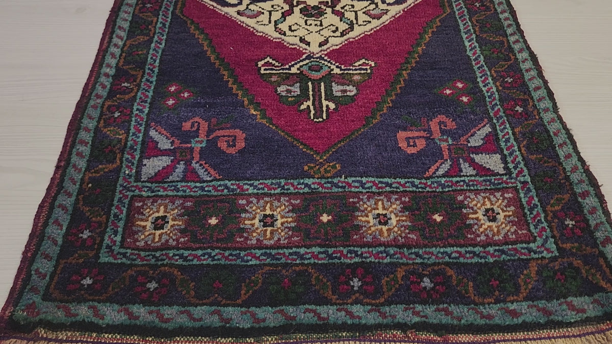 Vintage Işıklar rug in blue, red and white, 1'7" x 3'7", video