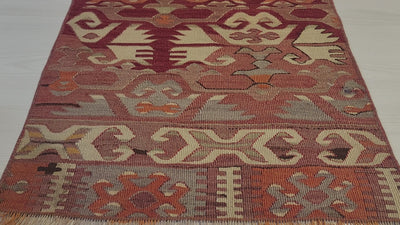 Vintage Afyon kilim rug in pink and orange, 1'7" x 3', video