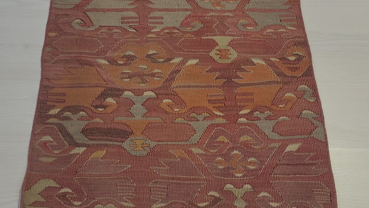 Vintage Afyon kilim rug in pink and orange, 1'7" x 3', video