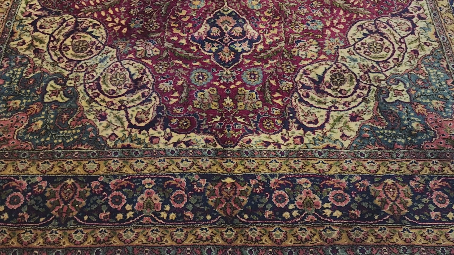 Vintage Ladik medallion rug in red, blue and beige, 6'10" x 10'2", video