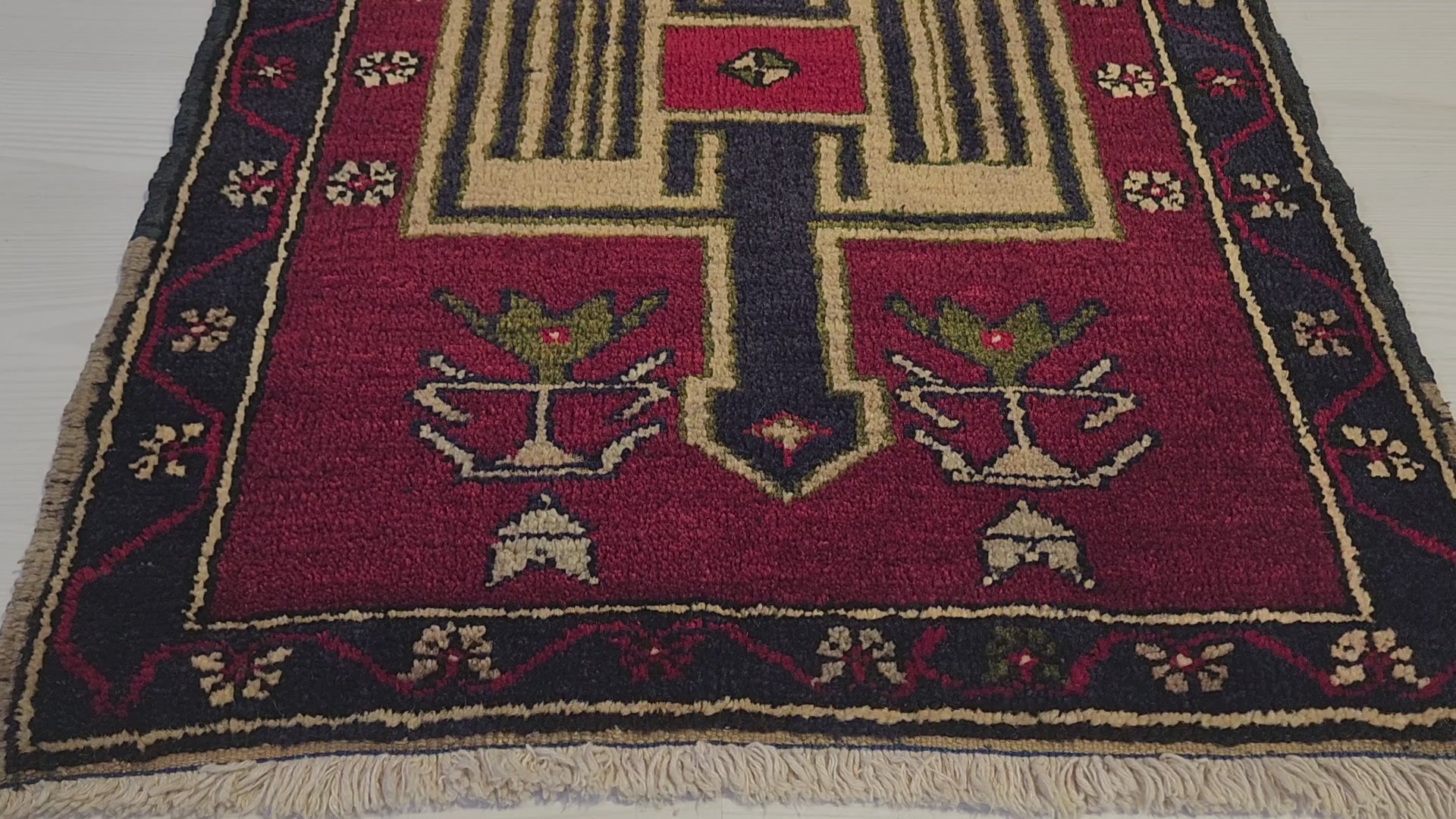 Vintage Adana rug in red, blue and beige, 1'10" x 3'2", video