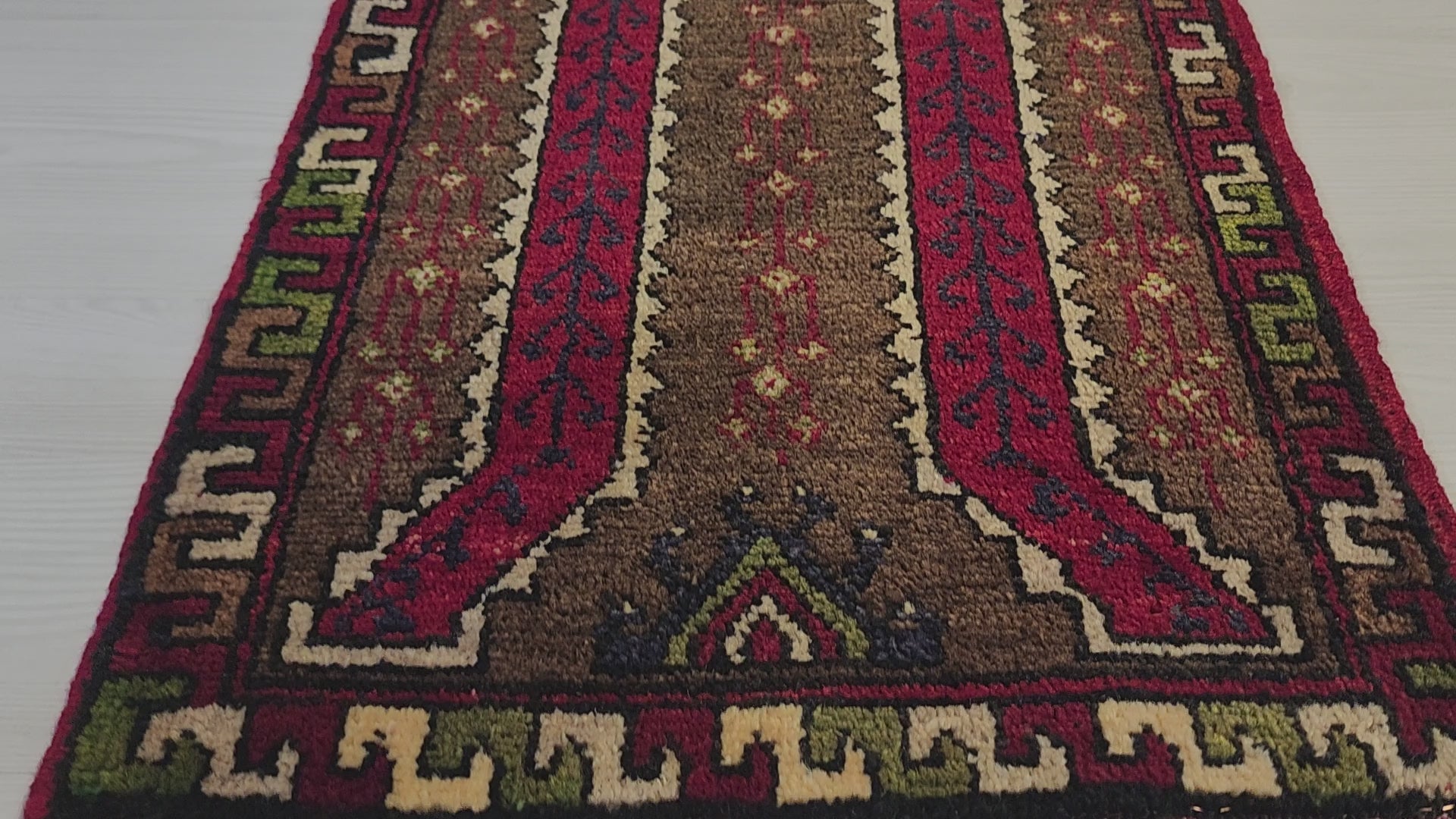 Vintage Konya rug in brown and red, 1'6" x 3'4", video