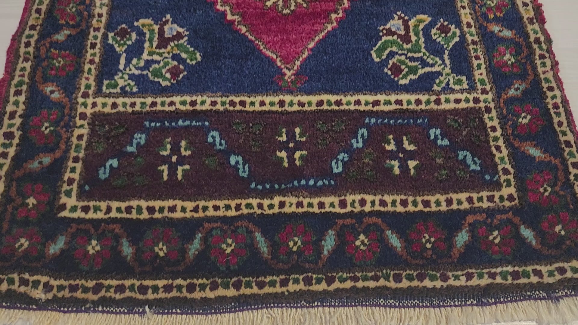 Vintage Işıklar rug in blue, red and white, 1'9" x 3'10", video