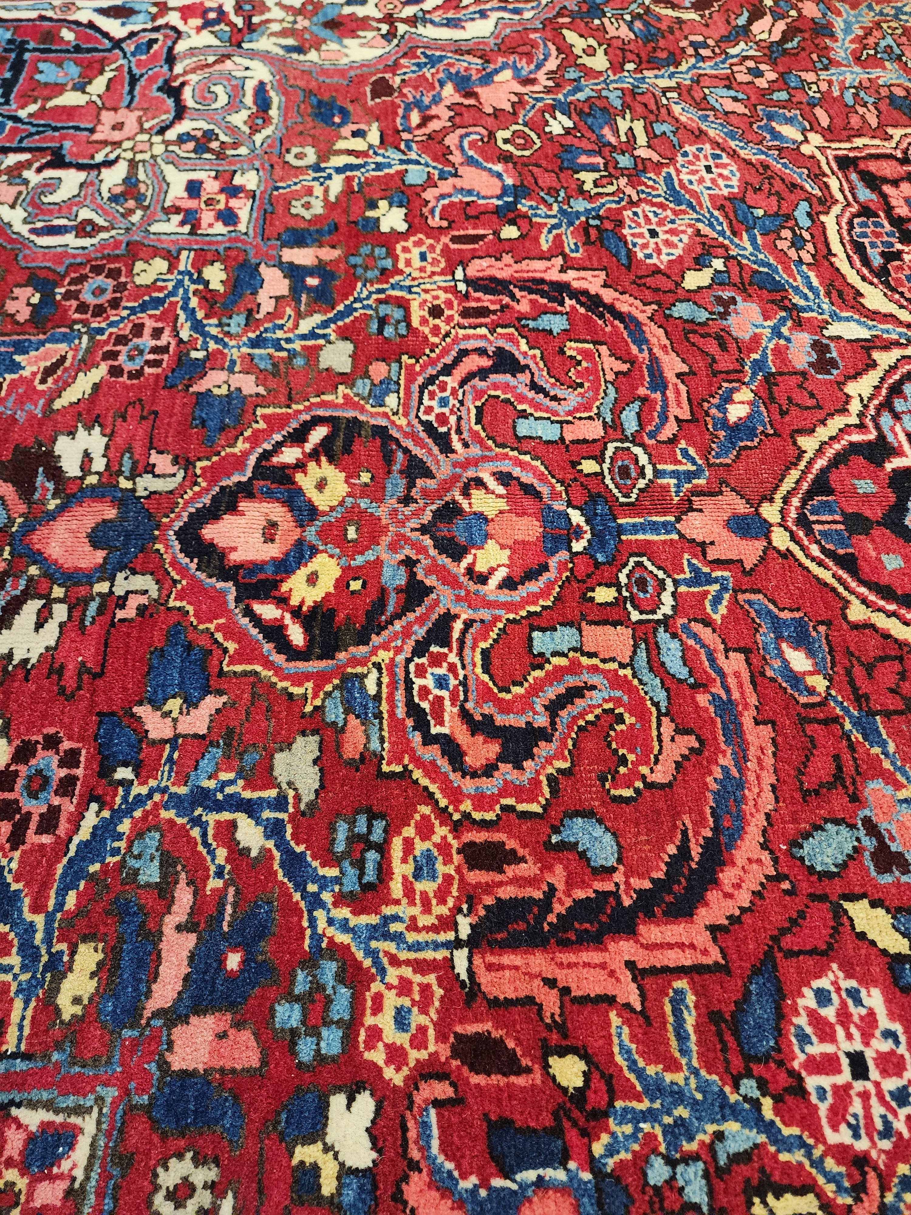 Extra Large Vintage Rug: 9x12 Red, Blue, and White Wool Rug