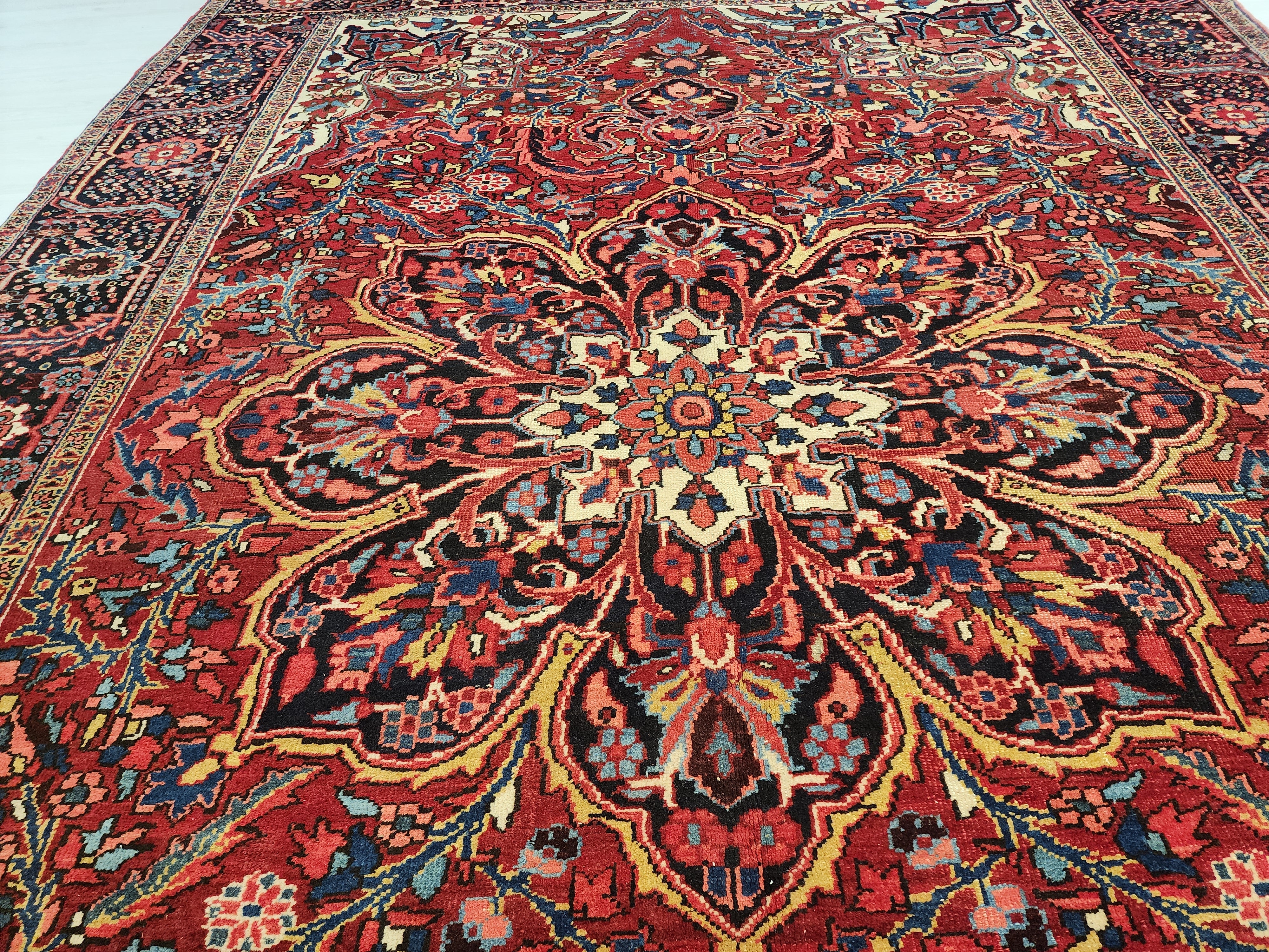 Extra Large Vintage Rug: 9x12 Red, Blue, and White Wool Rug