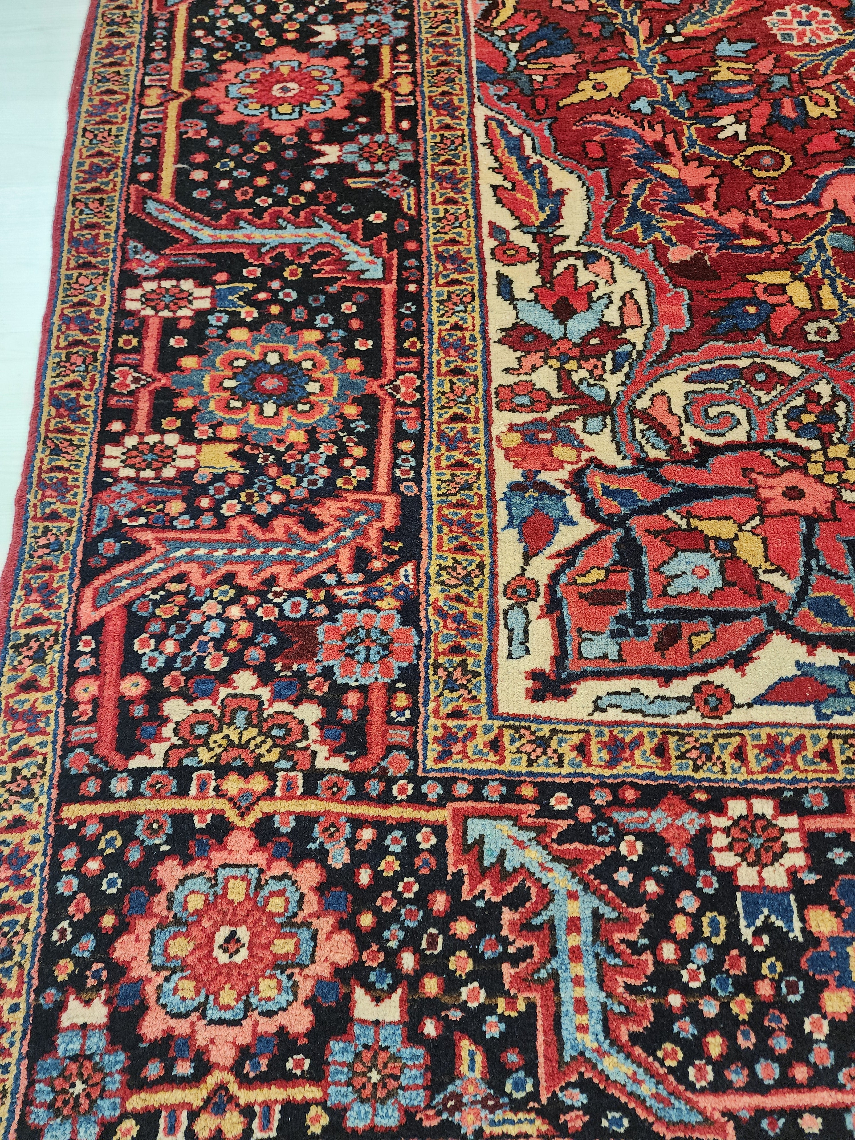 Extra Large Vintage Rug: 9x12 Red, Blue, and White Wool Rug