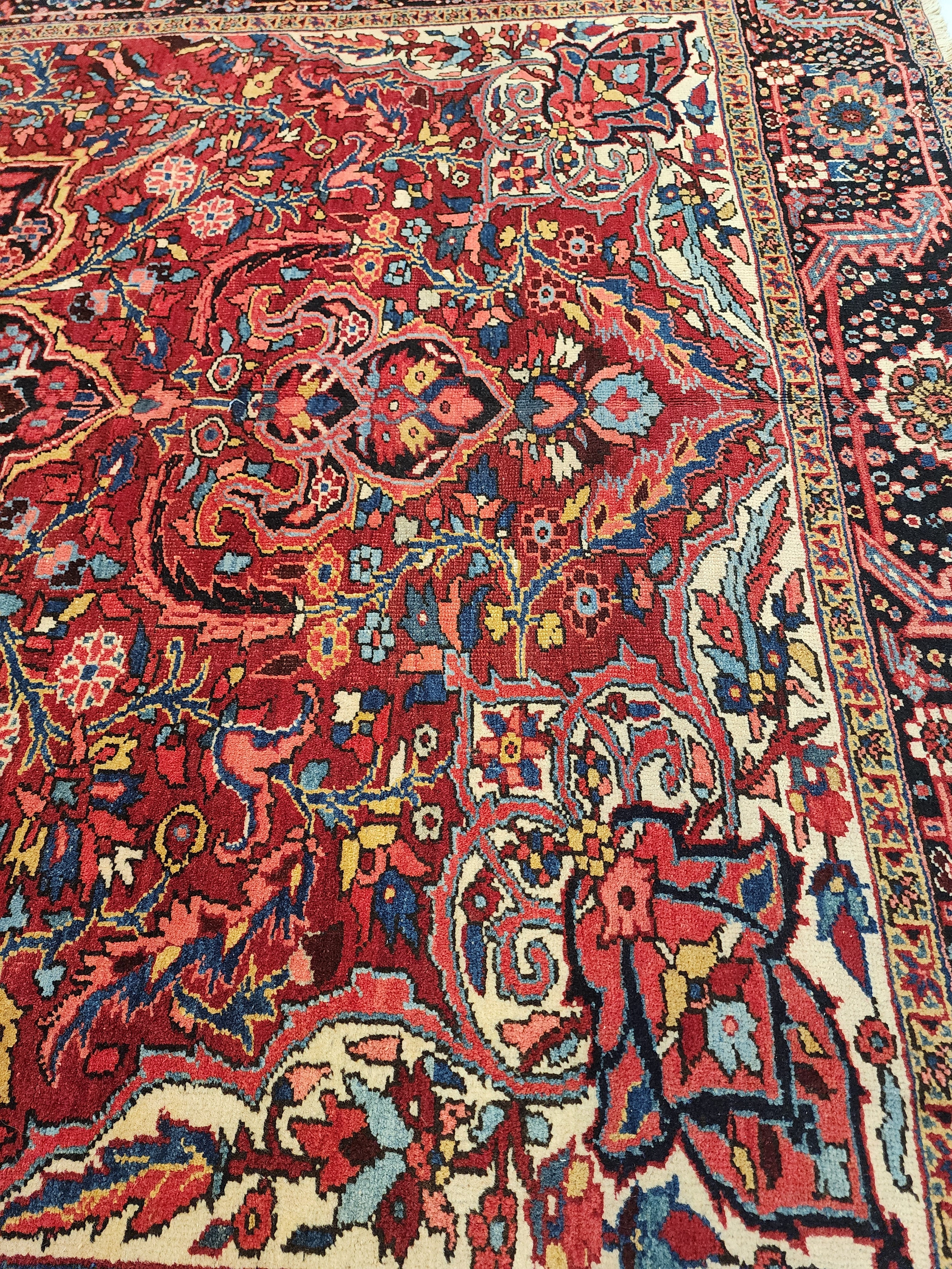 Extra Large Vintage Rug: 9x12 Red, Blue, and White Wool Rug