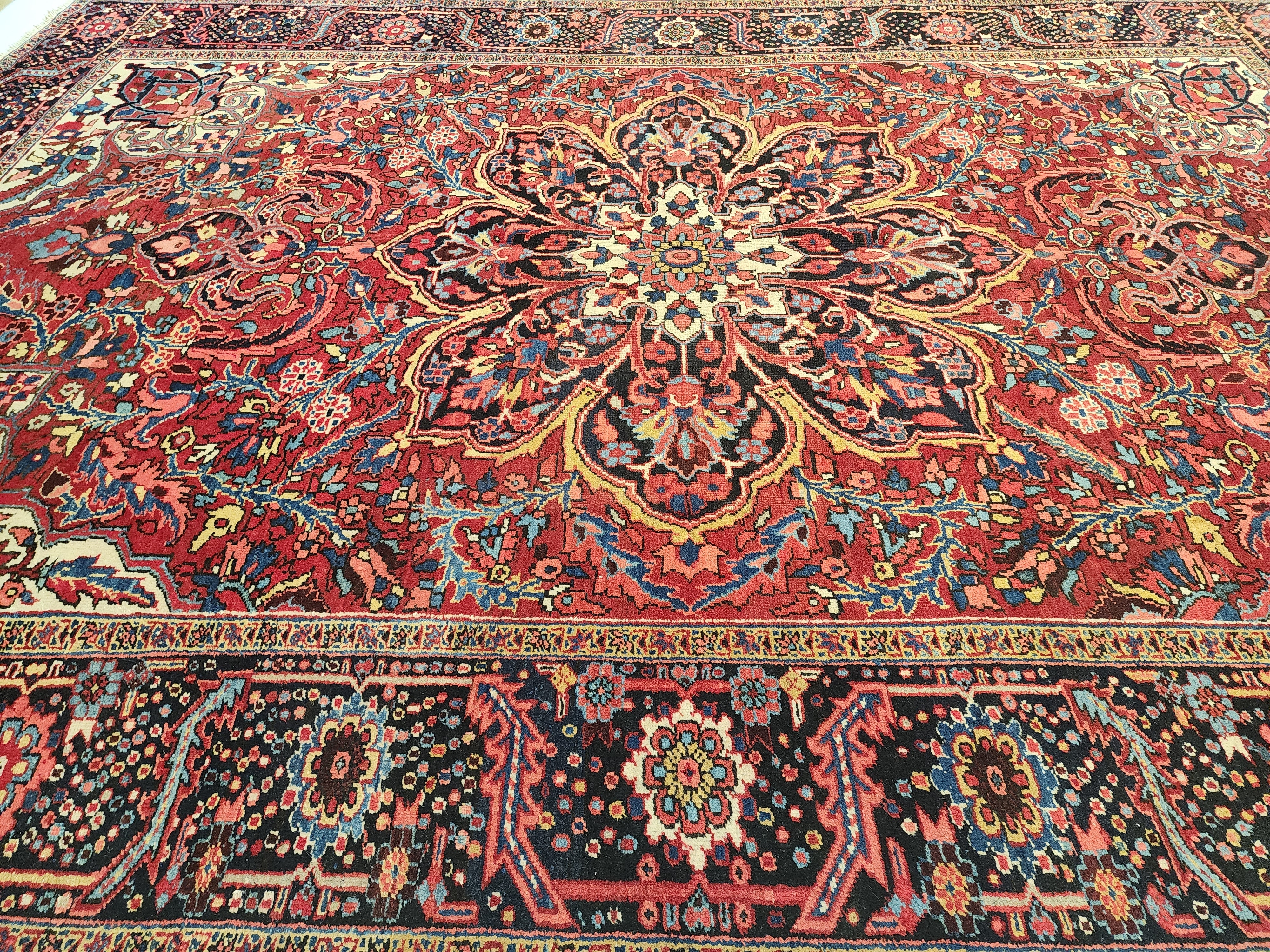 Extra Large Vintage Rug: 9x12 Red, Blue, and White Wool Rug