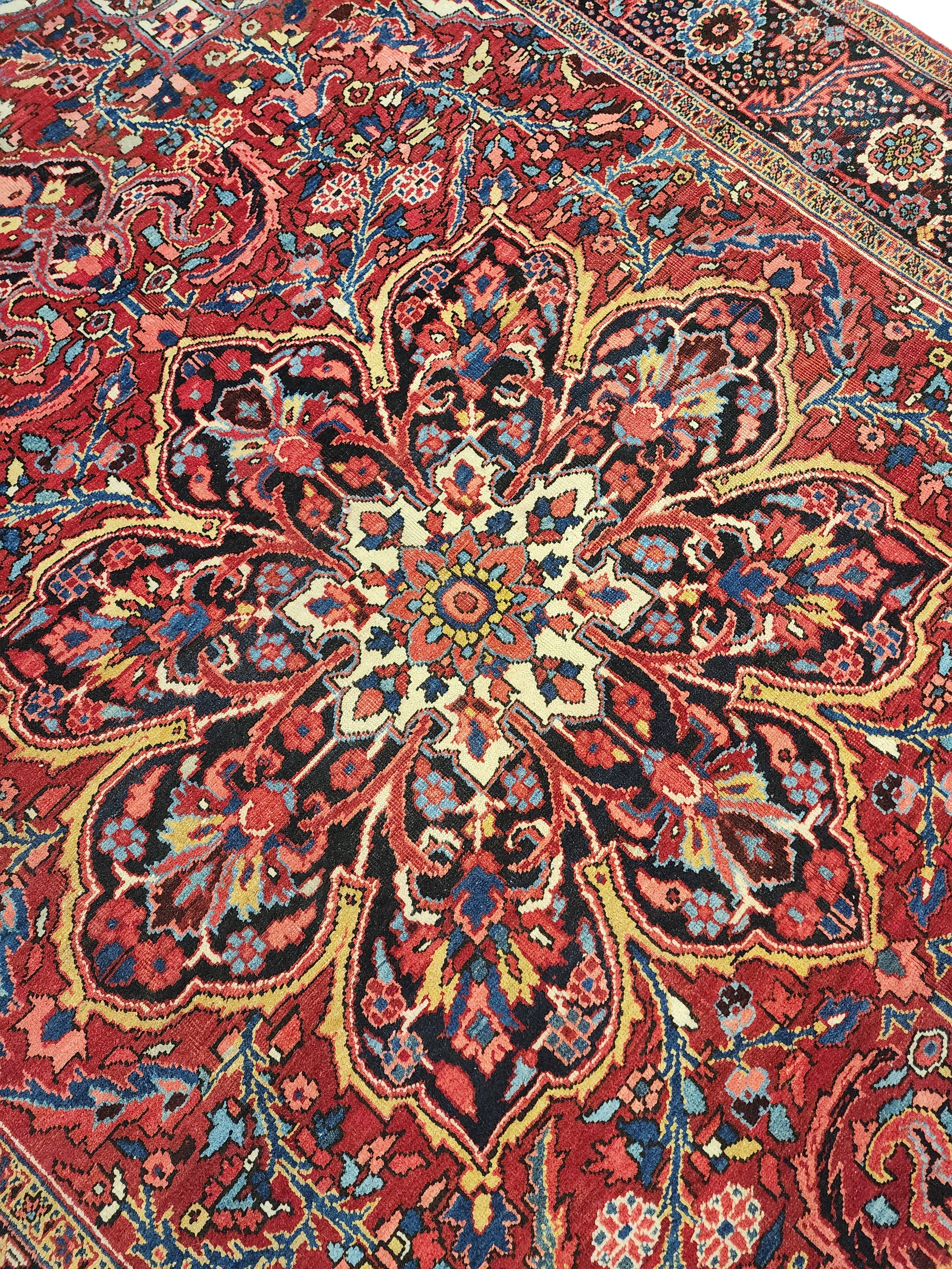 Extra Large Vintage Rug: 9x12 Red, Blue, and White Wool Rug