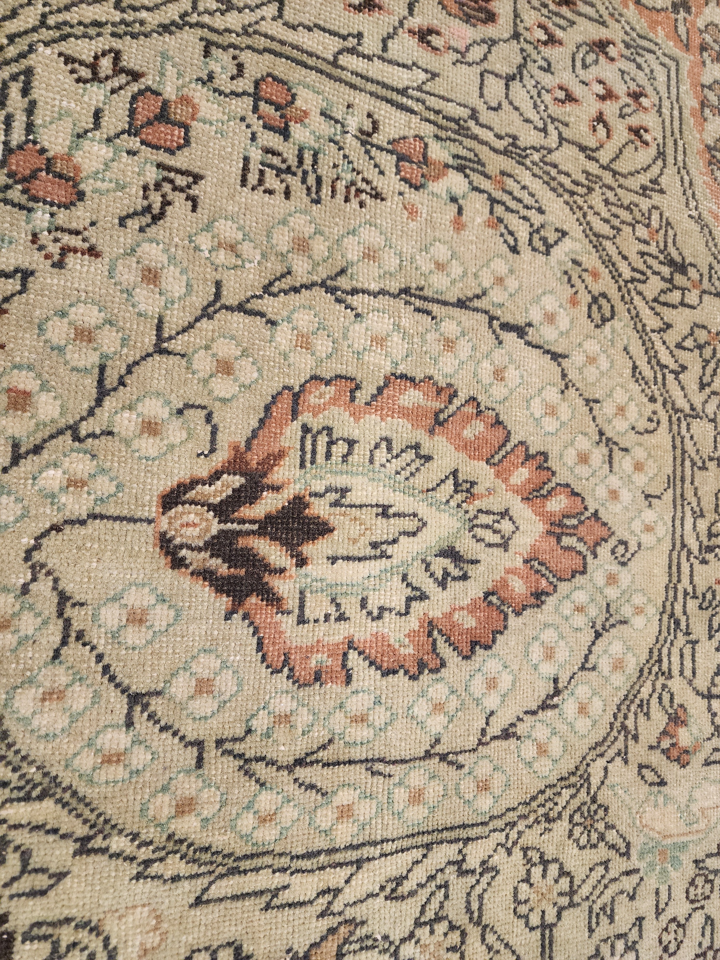 Vintage Turkish Round Rug, Muted Terracotta Sage Boho Accent Carpet