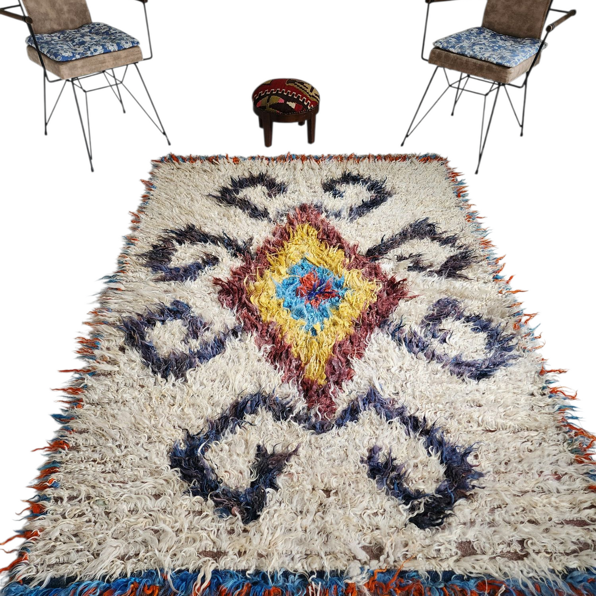 Filikli Tulu Rug, Shaggy Turkish Area Rug, Vintage Wool