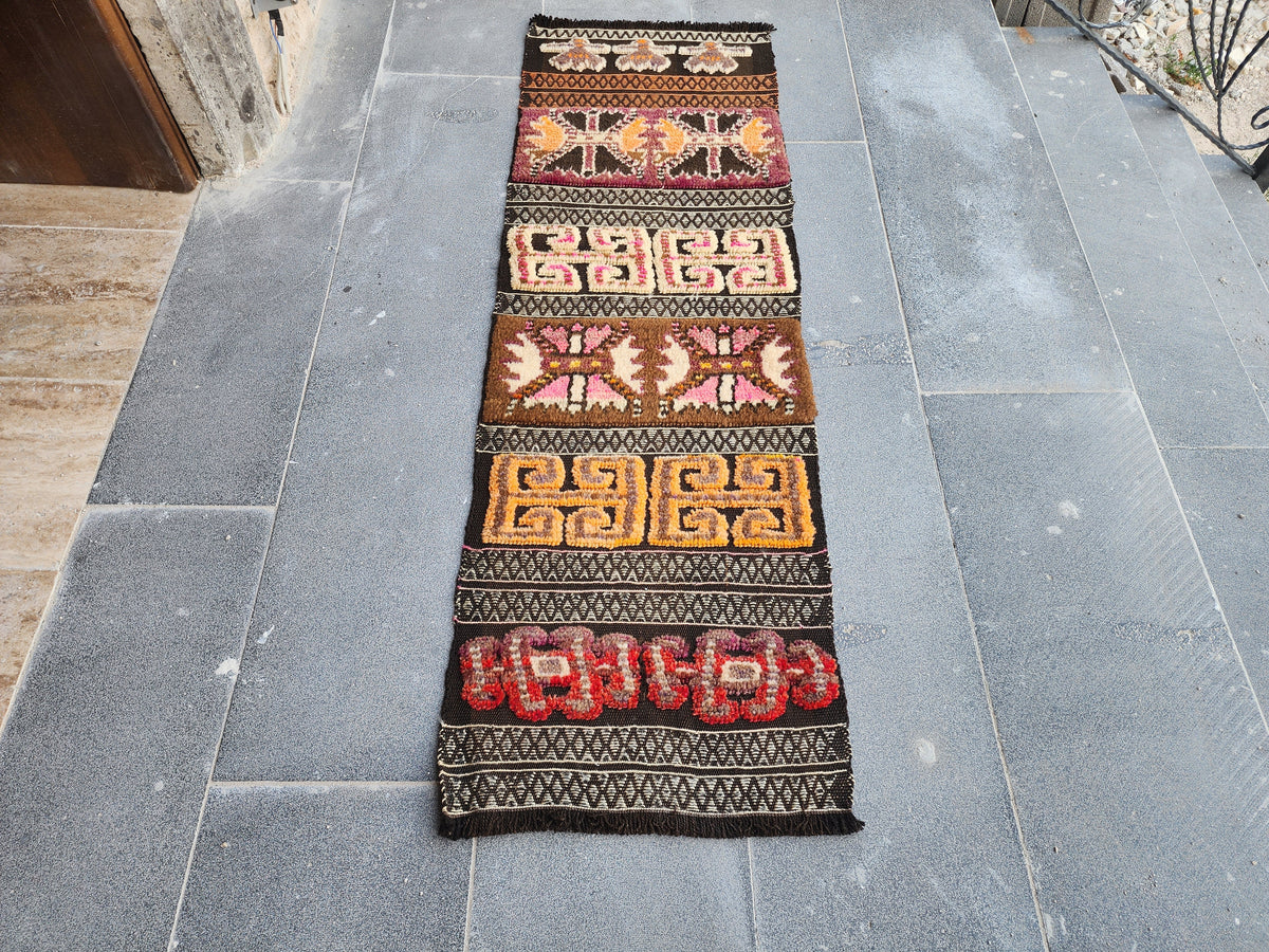 antique Anatolian Wool Runner Rug — detail texture