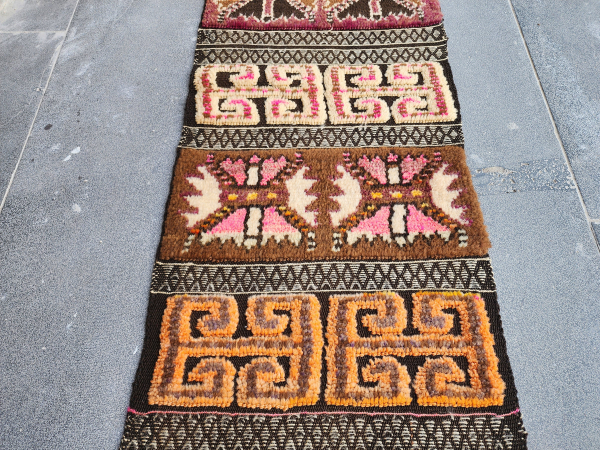 antique Anatolian Wool Runner Rug — pattern close-up