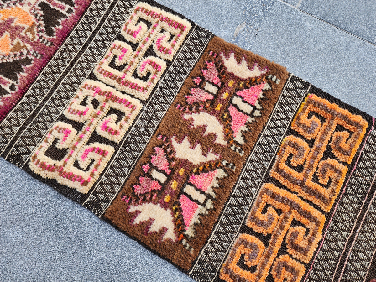 antique Anatolian Wool Runner Rug — pile detail