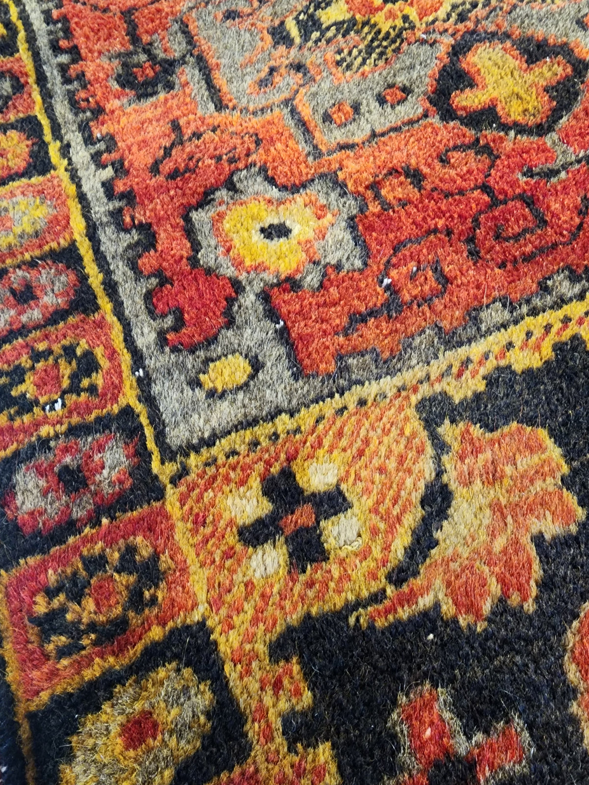 Matrona — Vintage Sivas Turkish Rug, Hand-Knotted Wool Anatolian Runner, Red Grey Black Medallion Entryway Mat