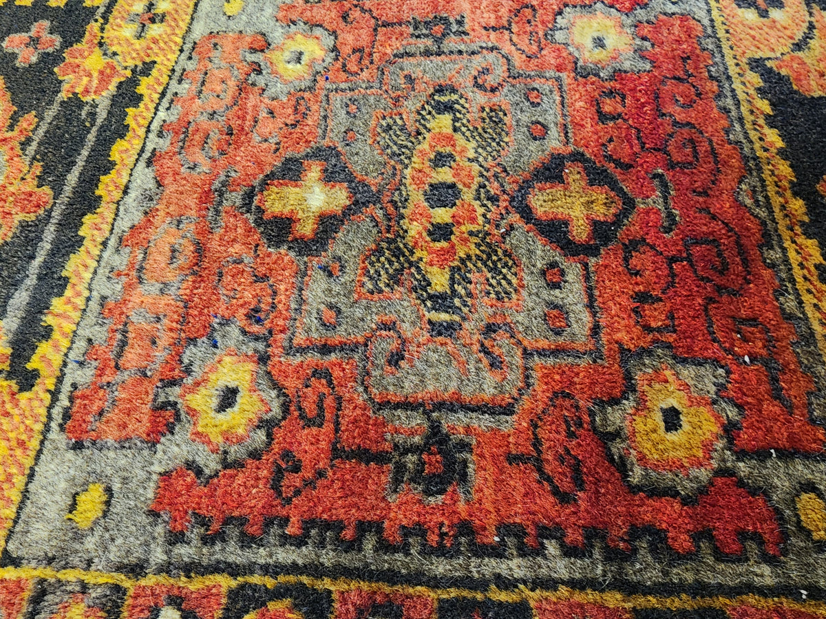 Matrona — Vintage Sivas Turkish Rug, Hand-Knotted Wool Anatolian Runner, Red Grey Black Medallion Entryway Mat