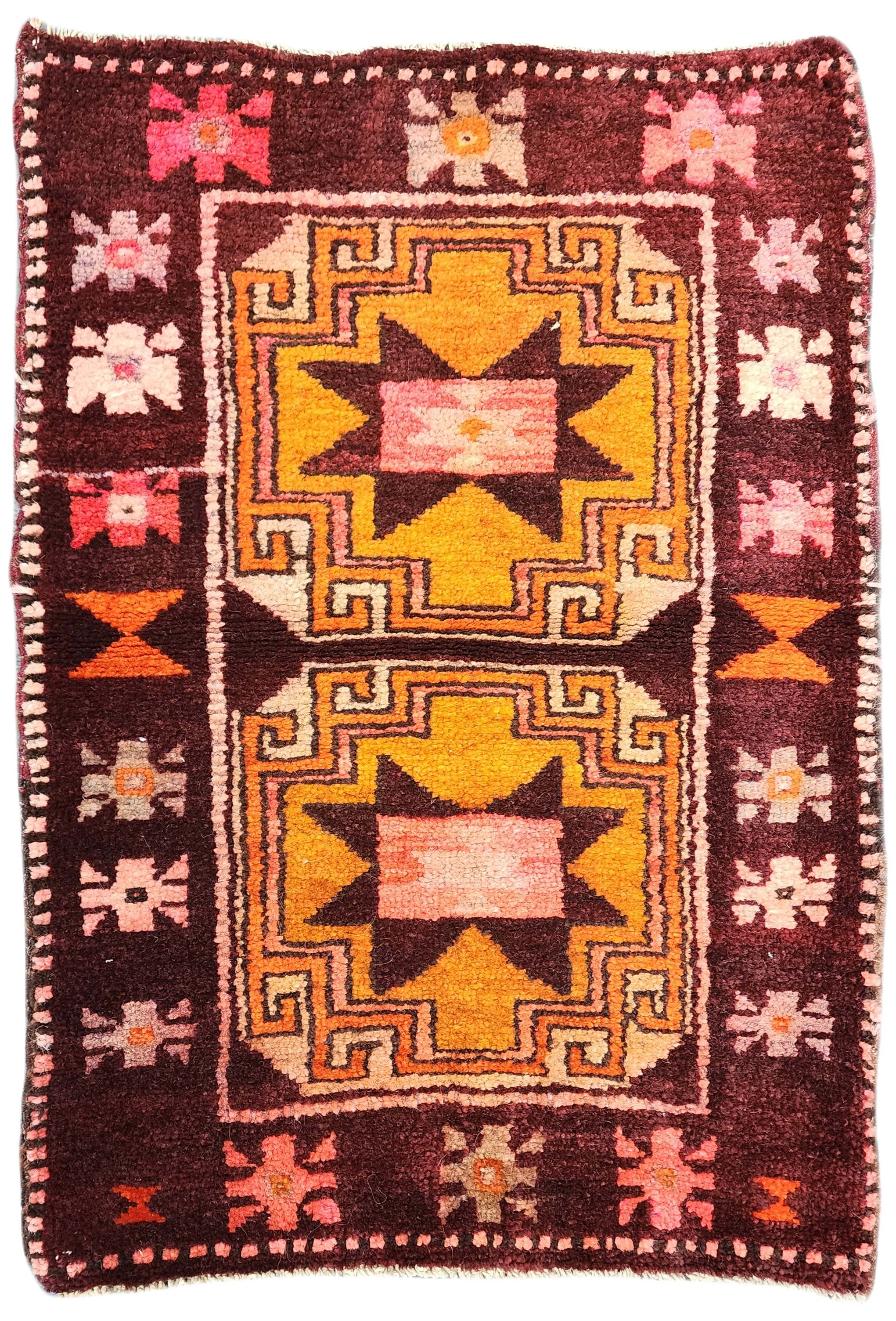 Vintage Turkish Rug, Tribal Nomadic Bohemian Rustic Decor 2'7"x1'9"