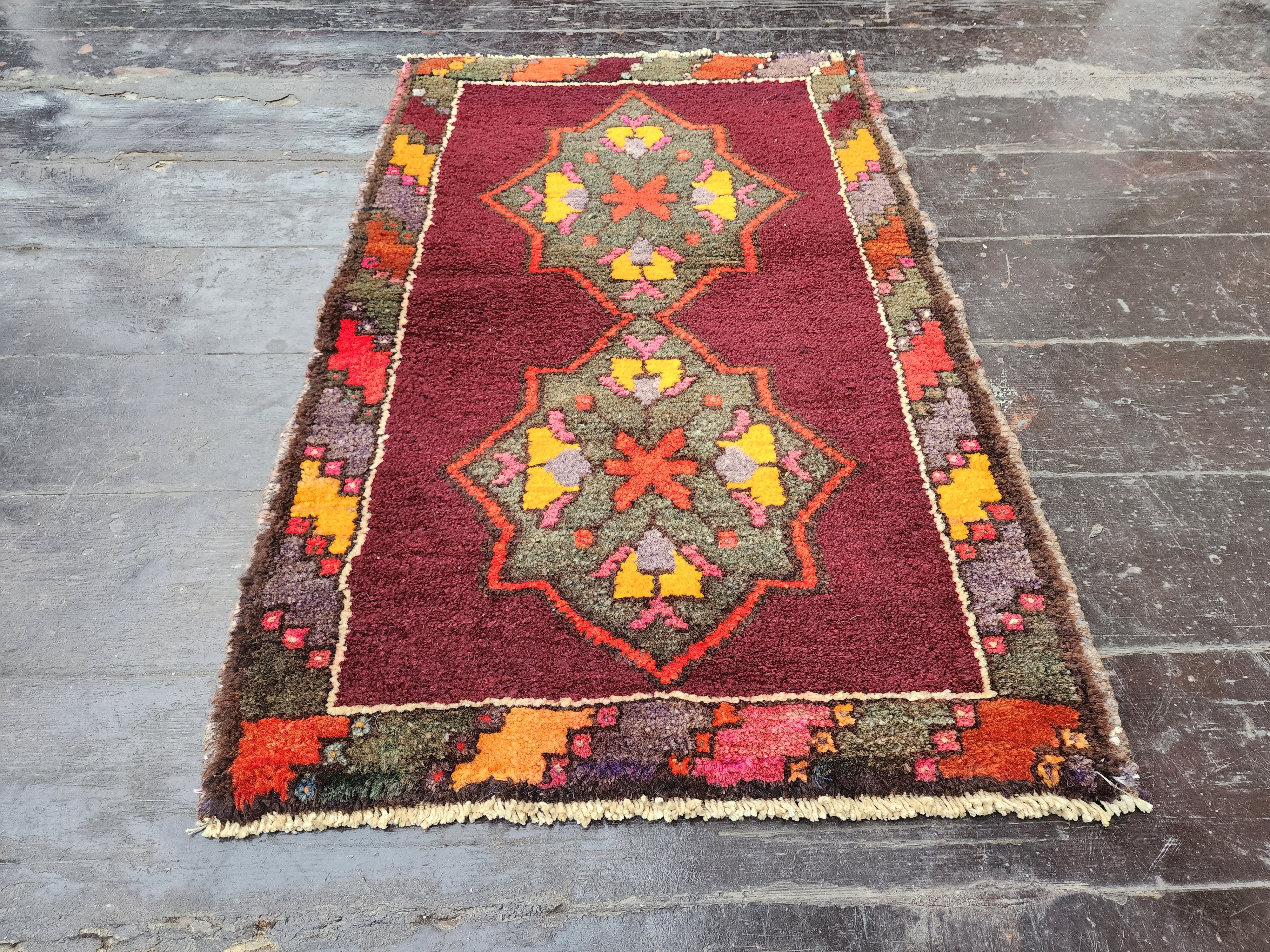 Vintage Turkish Kars Rug, Small Rug, 2'8"x1'8"