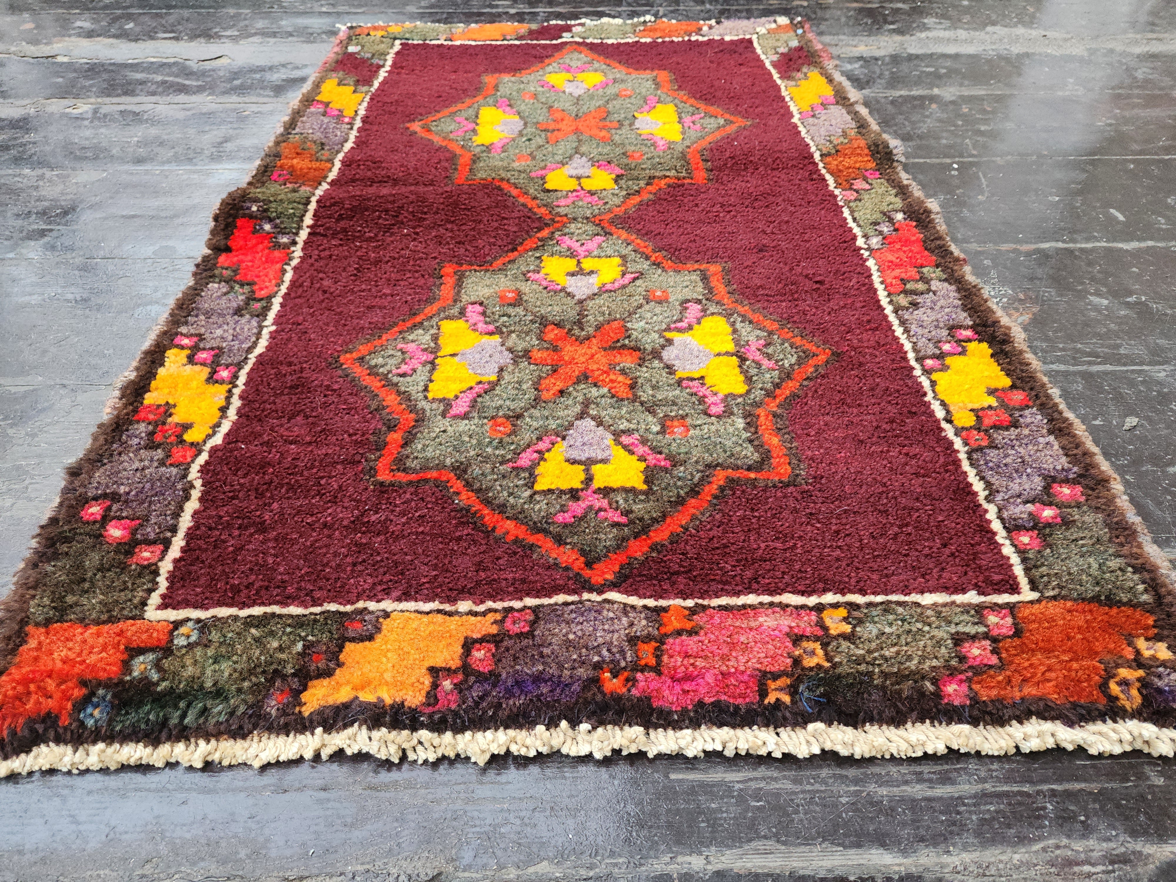 Vintage Turkish Kars Rug, Small Rug, 2'8"x1'8"