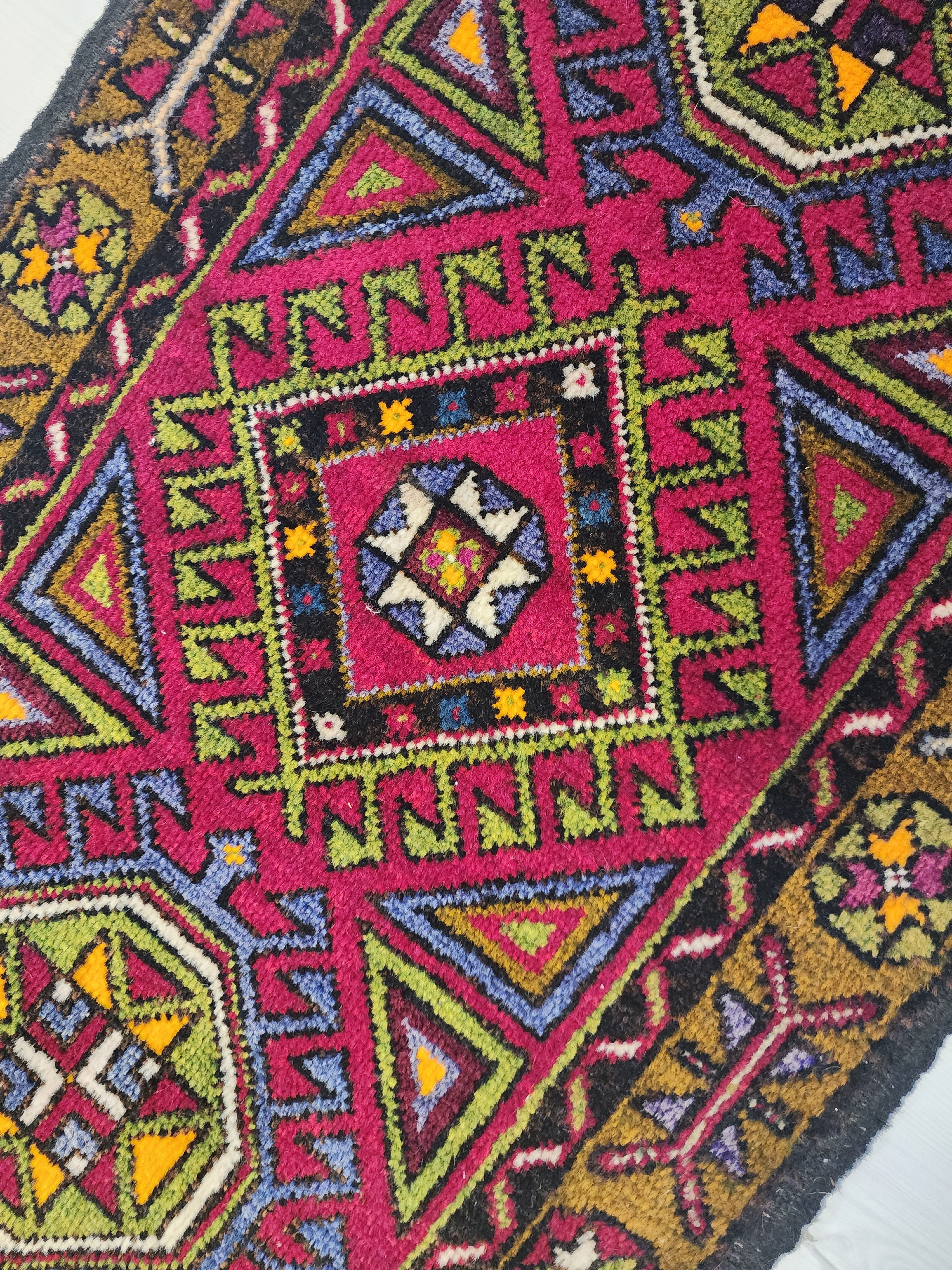 small Vintage Turkish Rug: 1'11'' x 4'3'' ft Handmade Turkish Mat — back view