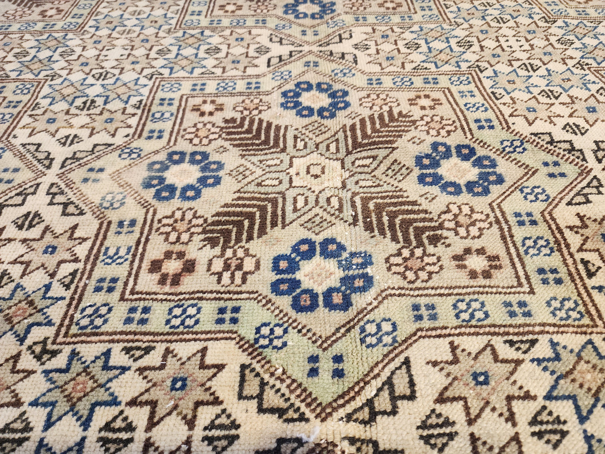 1950s Handwoven Kayseri Wool Rug, Seljuk Star Pattern, Organic Living Room Carpet