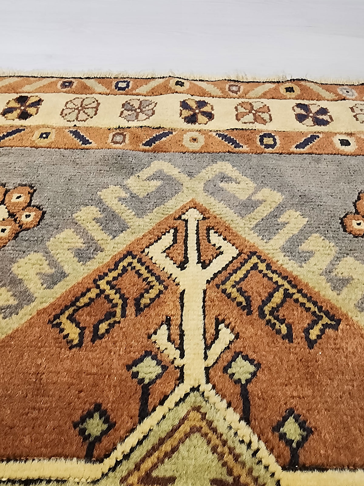 Handwoven Turkish Wool Rug, Anatolian Geometric Design, Natural Dyes (3'5'' x 3'6'')