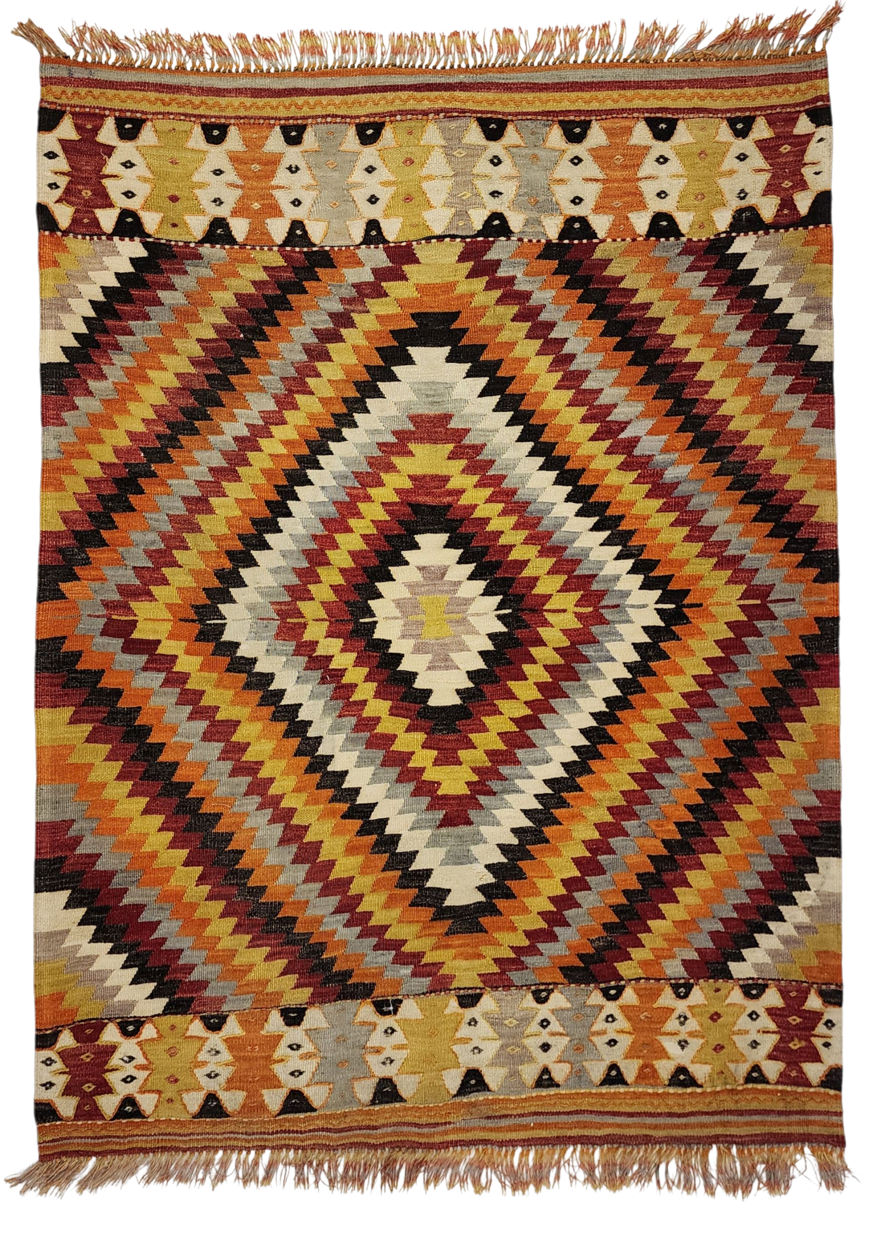 Turkish Kilim Rug, Handmade Organic Wool Rug, Anatolian Tribal Nomadic Moroccan Bohemian Living Room Rustic Decor Persian Area Rug 5'4"x4'3"