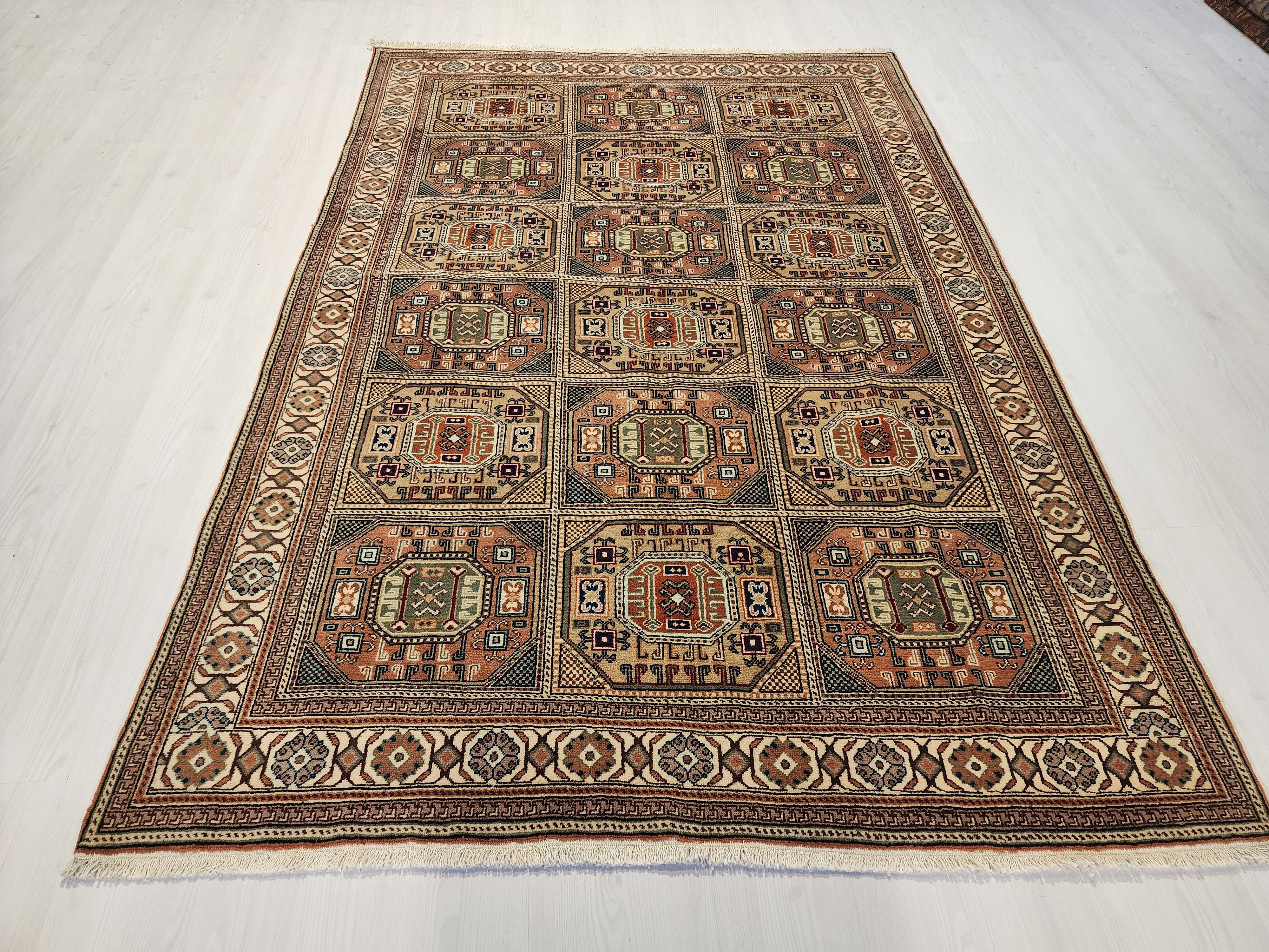 Turkish Vintage Kayseri Rug 7x4 Boho Rustic Living Room Floor Rug, Natural Wool Pastel Persian Area Rug
