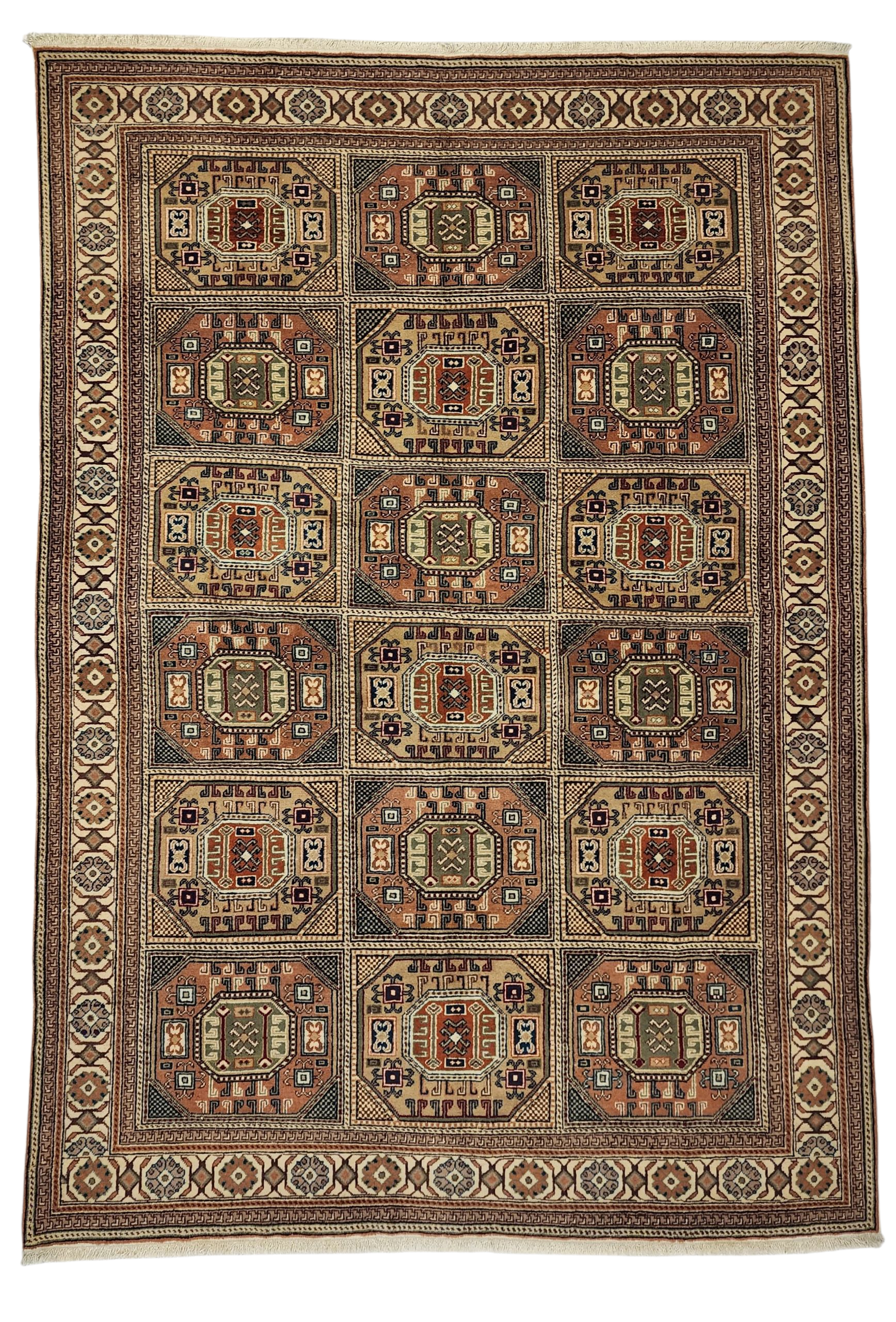 Turkish Vintage Kayseri Rug 7x4 Boho Rustic Living Room Floor Rug, Natural Wool Pastel Persian Area Rug