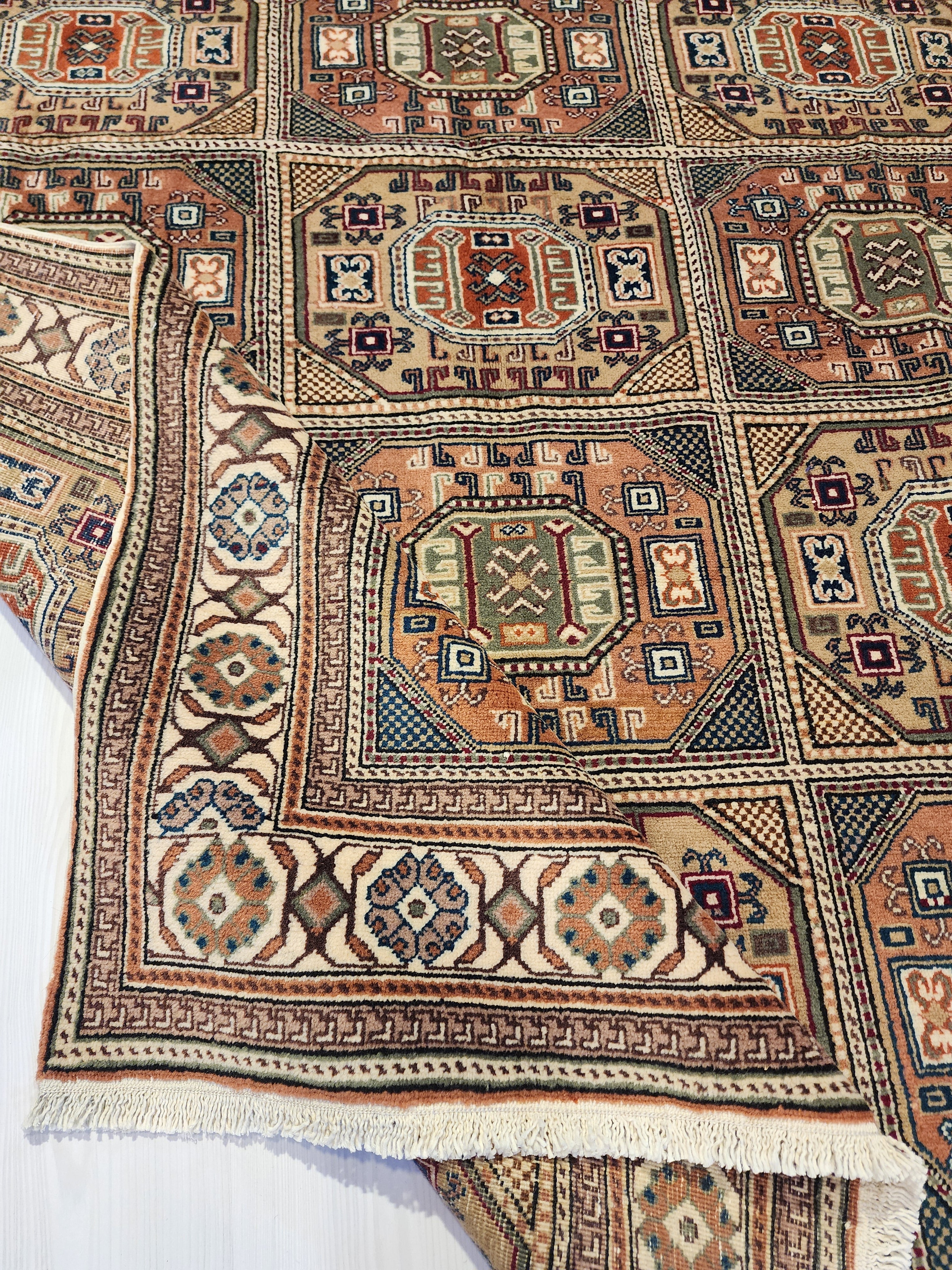 Turkish Vintage Kayseri Rug 7x4 Boho Rustic Living Room Floor Rug, Natural Wool Pastel Persian Area Rug