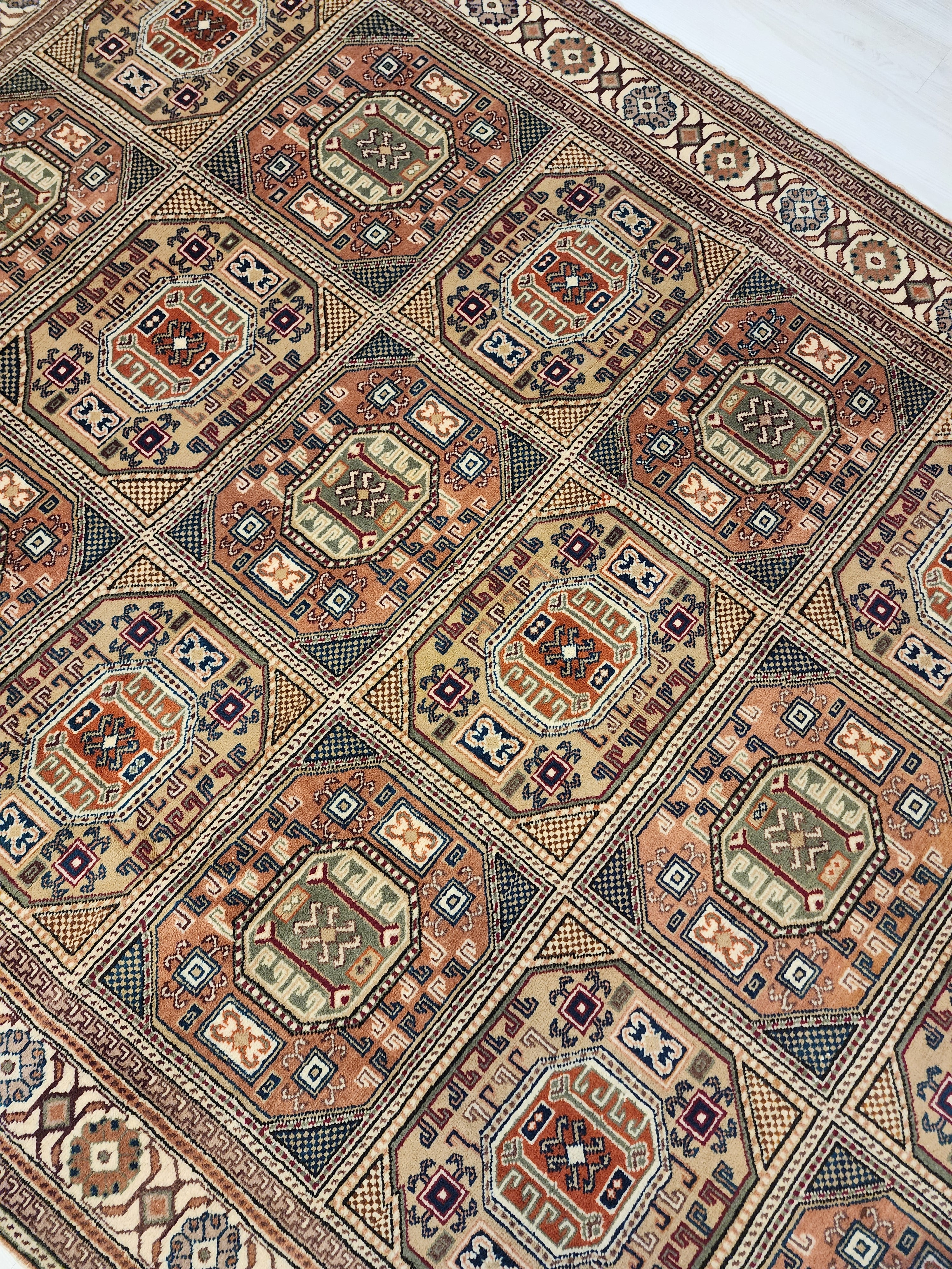 Turkish Vintage Kayseri Rug 7x4 Boho Rustic Living Room Floor Rug, Natural Wool Pastel Persian Area Rug