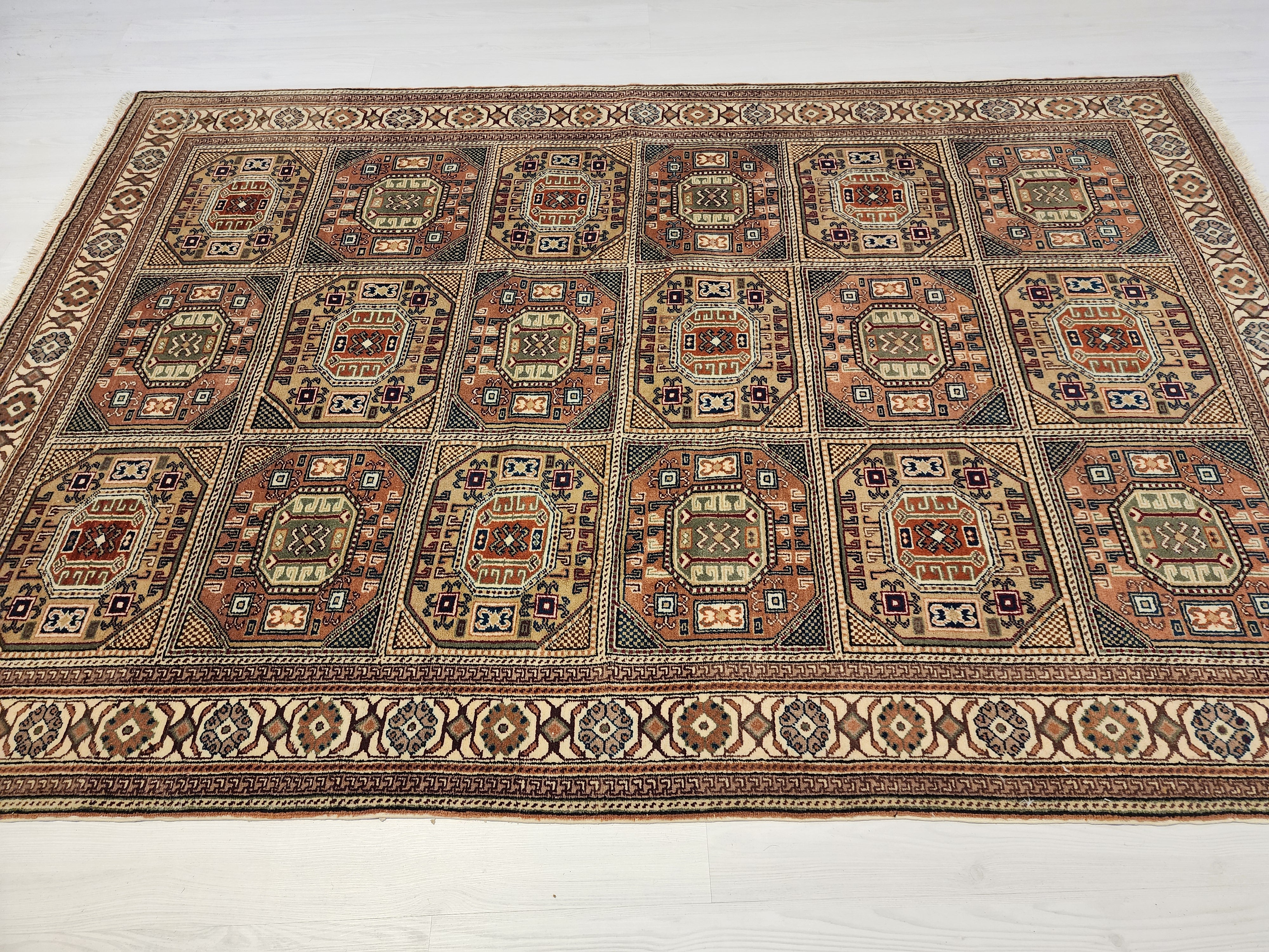 Turkish Vintage Kayseri Rug 7x4 Boho Rustic Living Room Floor Rug, Natural Wool Pastel Persian Area Rug