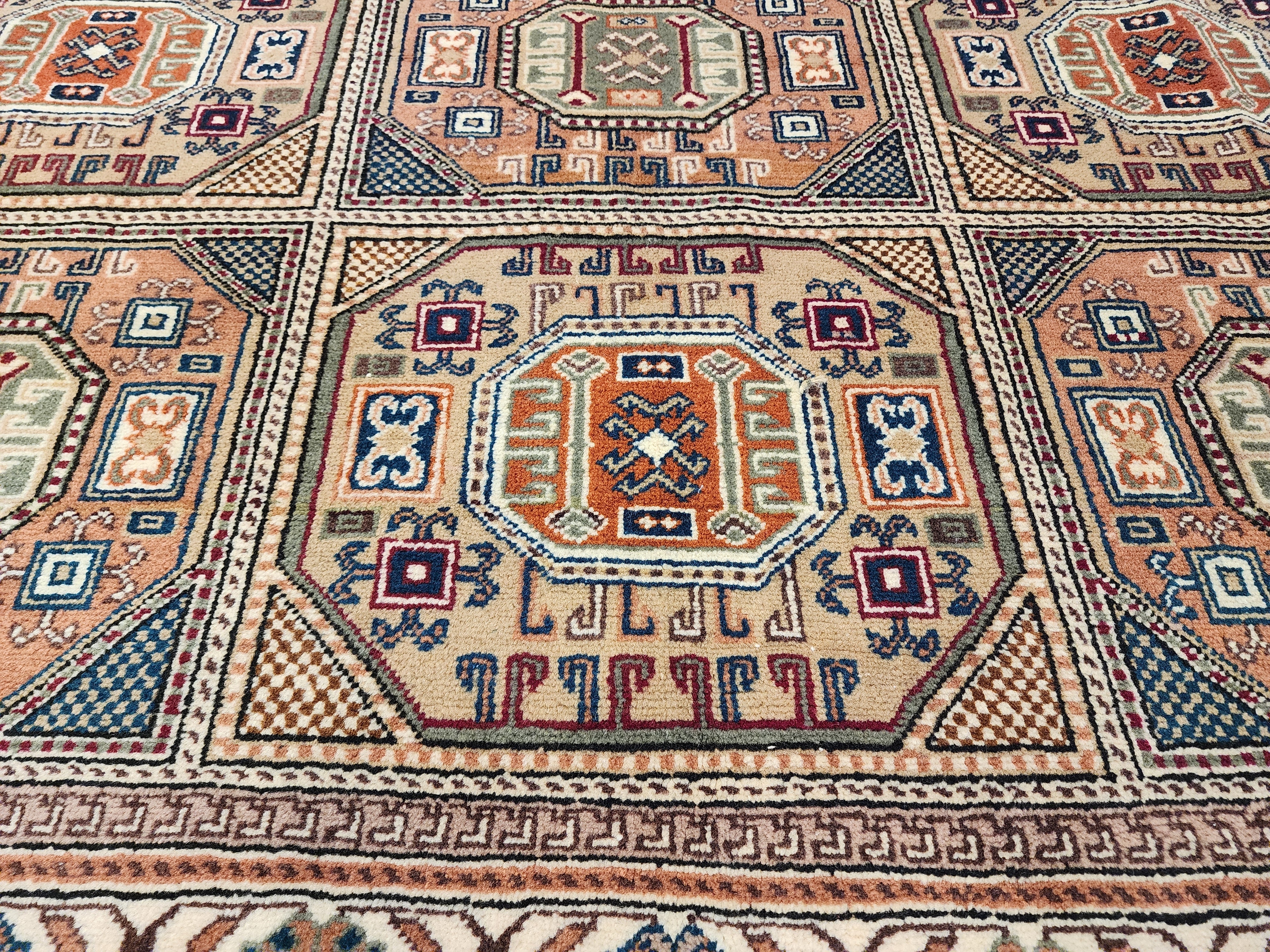 Turkish Vintage Kayseri Rug 7x4 Boho Rustic Living Room Floor Rug, Natural Wool Pastel Persian Area Rug
