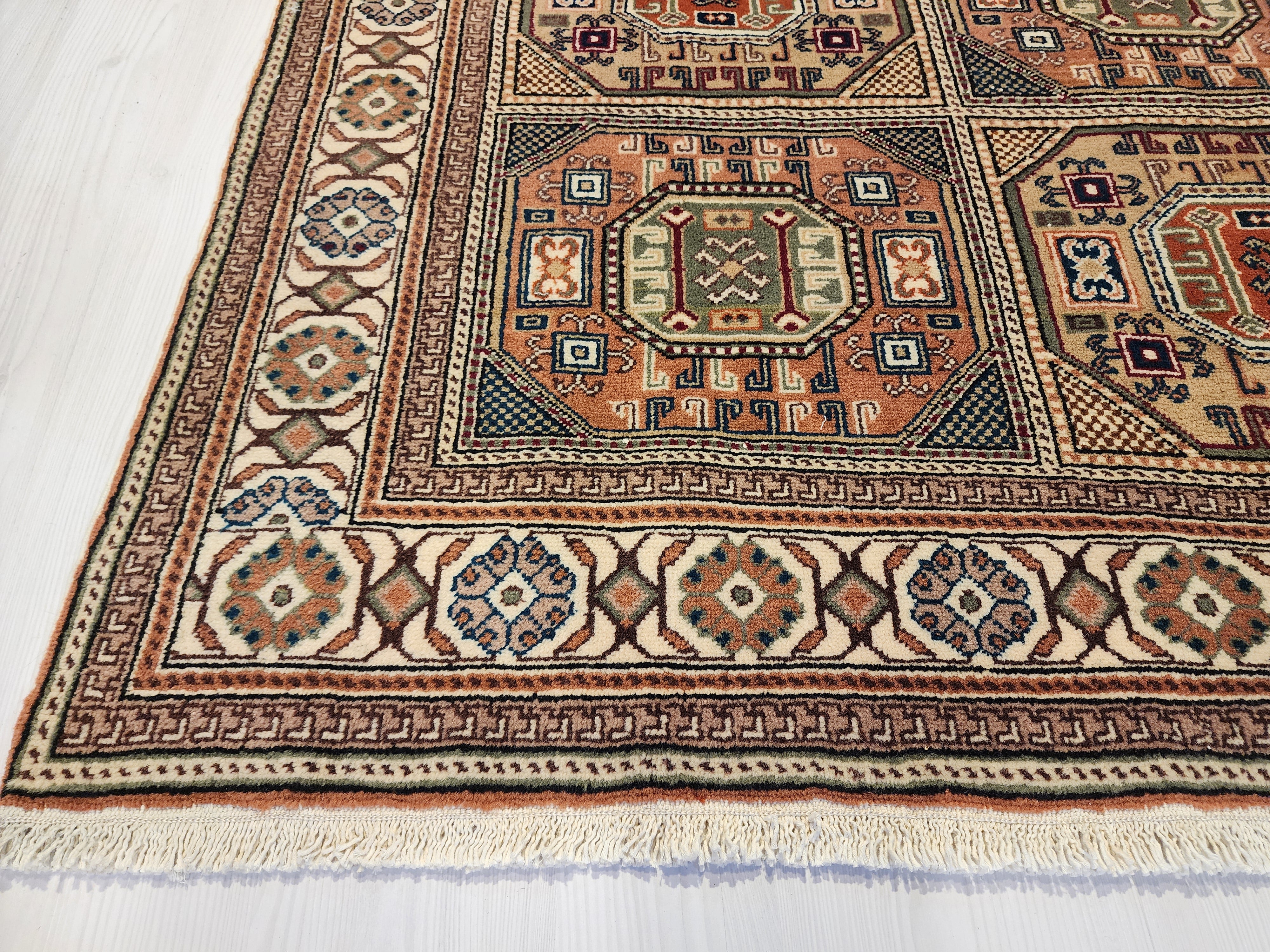 Turkish Vintage Kayseri Rug 7x4 Boho Rustic Living Room Floor Rug, Natural Wool Pastel Persian Area Rug