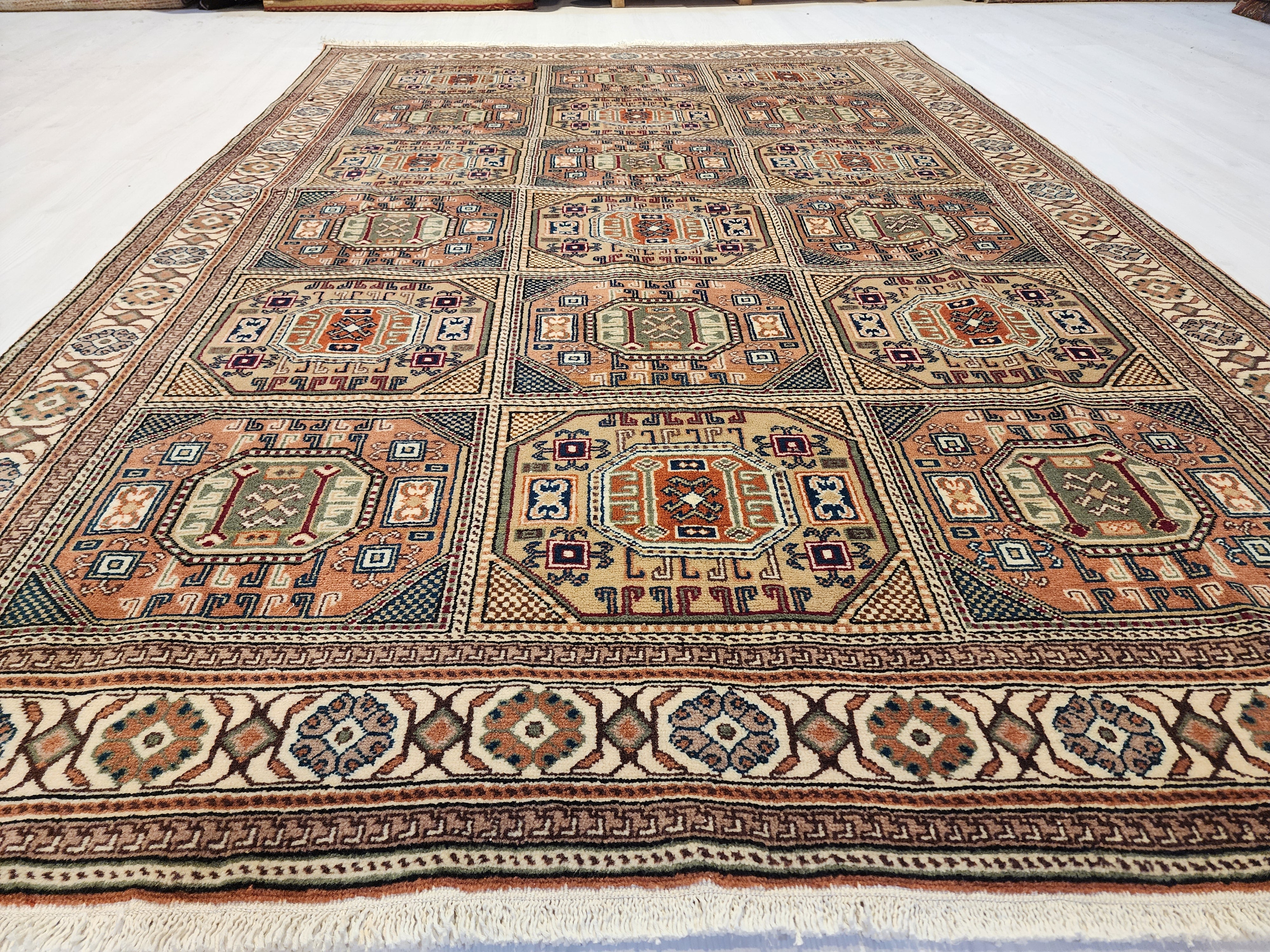Turkish Vintage Kayseri Rug 7x4 Boho Rustic Living Room Floor Rug, Natural Wool Pastel Persian Area Rug