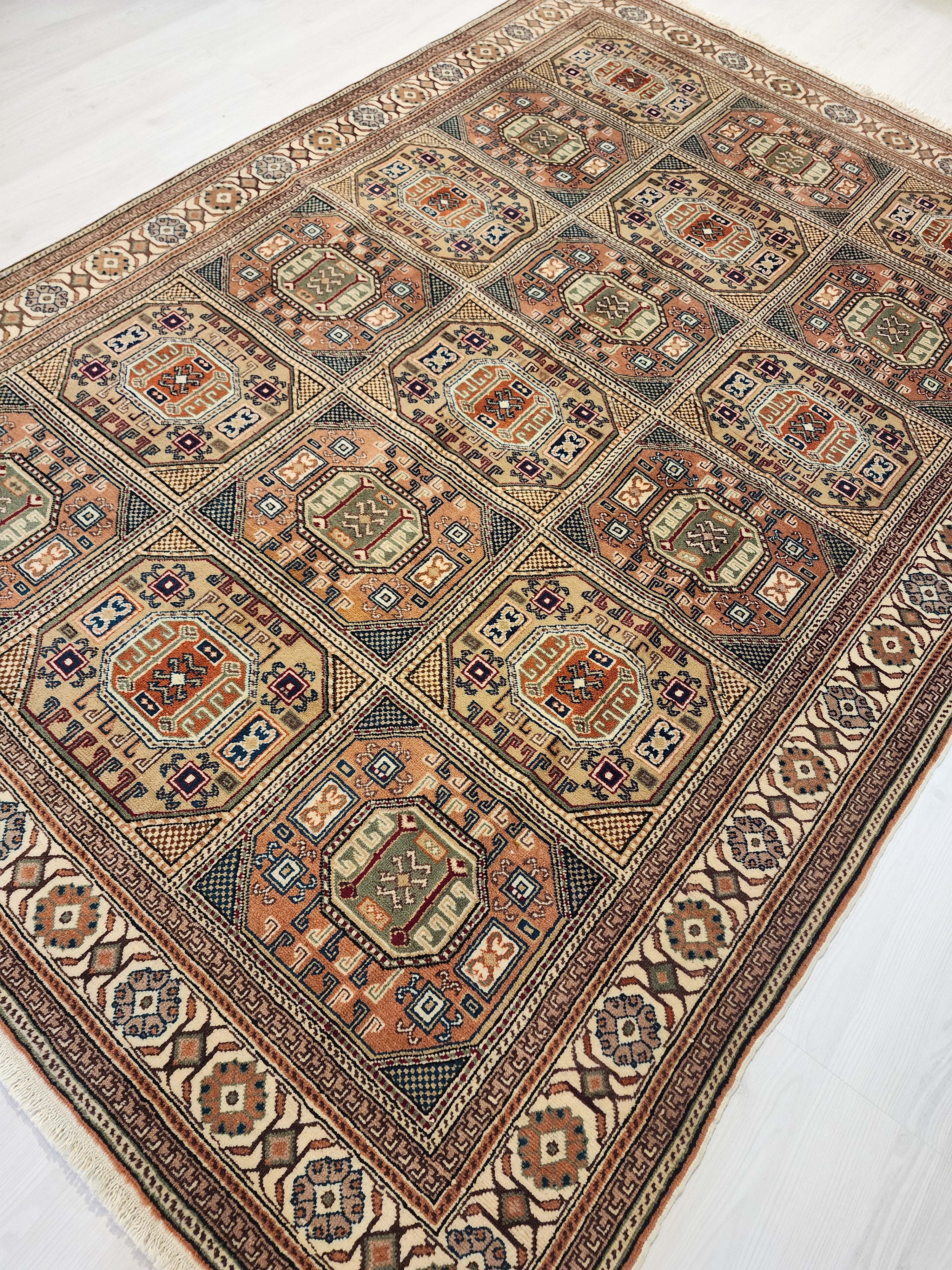 Turkish Vintage Kayseri Rug 7x4 Boho Rustic Living Room Floor Rug, Natural Wool Pastel Persian Area Rug