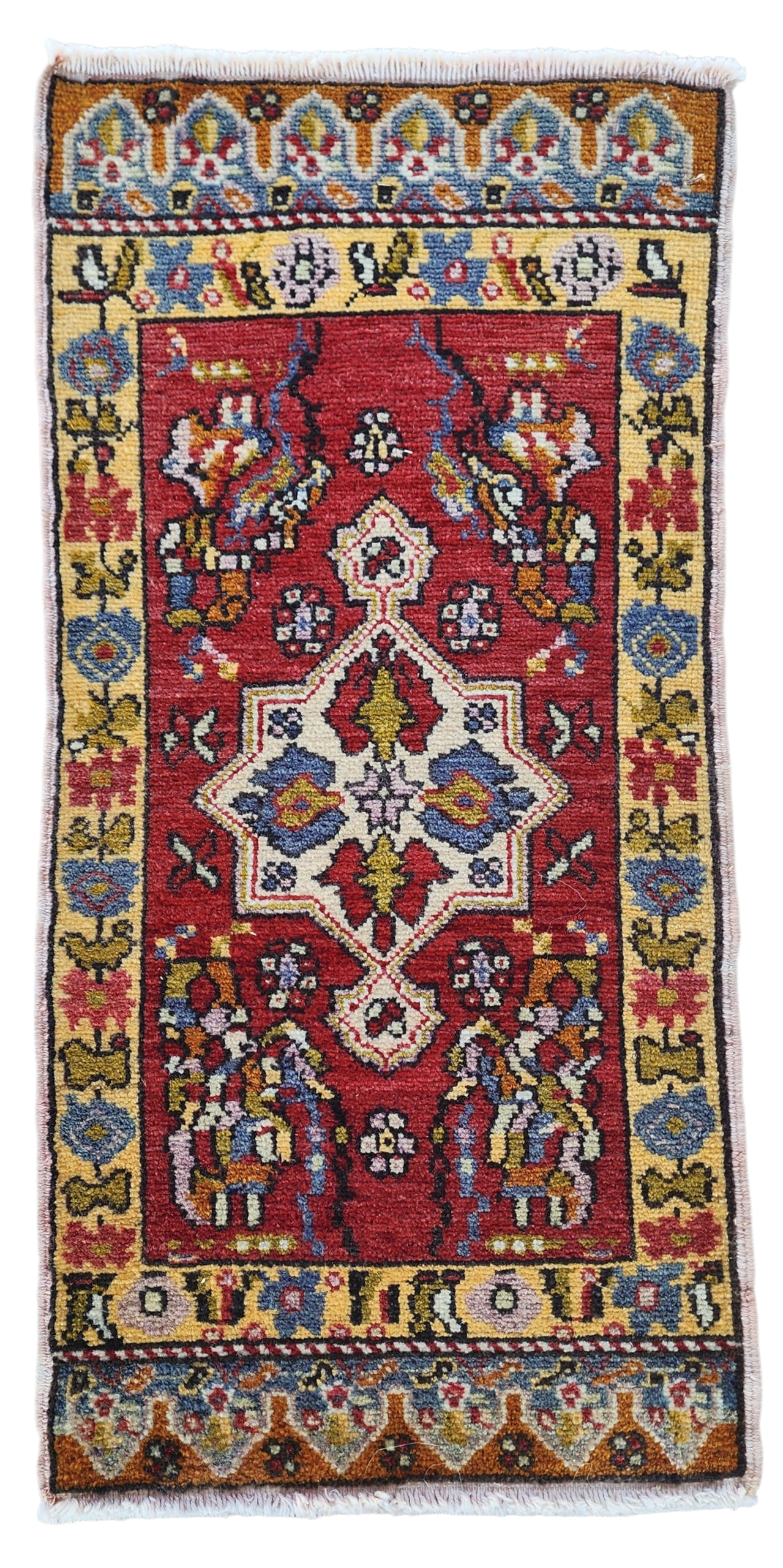 Small Turkish Rug, Distressed Door Mat, Overdyed Oushak Anatolian Carpet, Handmade Organic Wool Boho Rustic Decor Persian Area Rug 3'3"x1'7"
