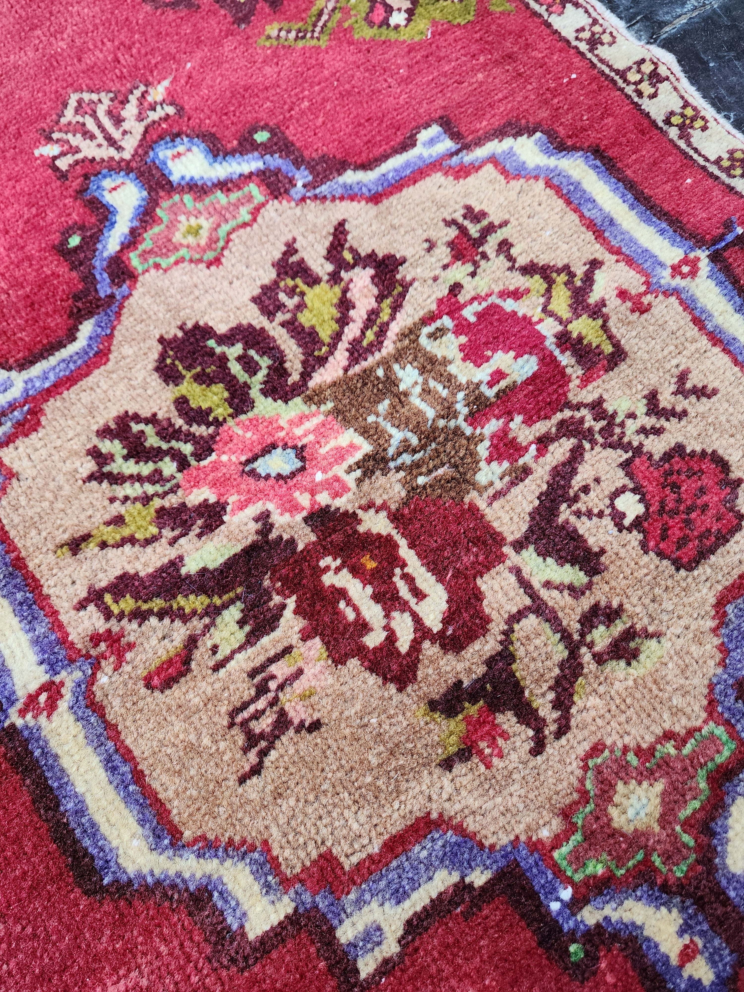 Red And Green Vintage Turkish Nigde Small Rug 3'9''x1'10''