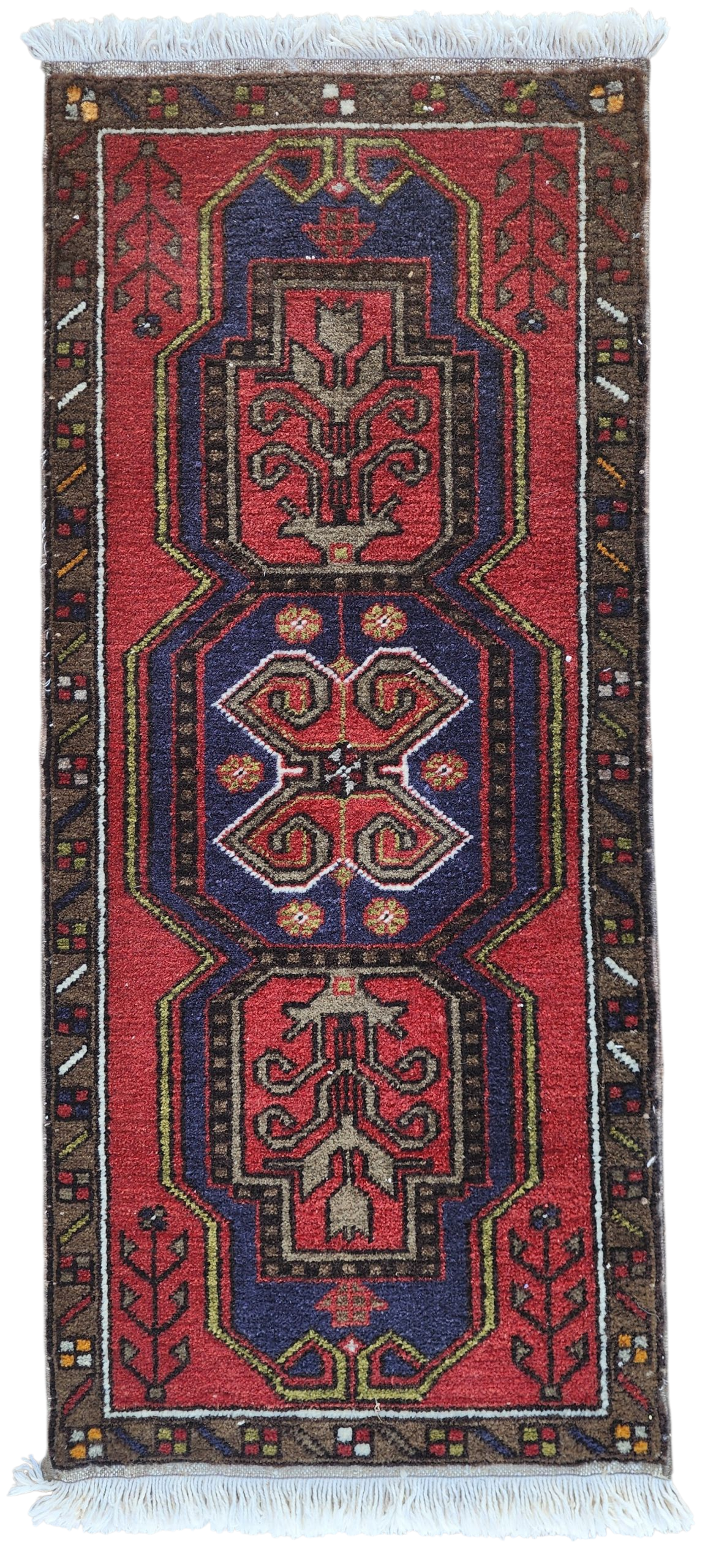 Small Turkish Rug, Distressed Door Mat, Overdyed Oushak Anatolian Carpet, Handmade Organic Wool Boho Rustic Decor Persian Area Rug 3'7"x1'8"