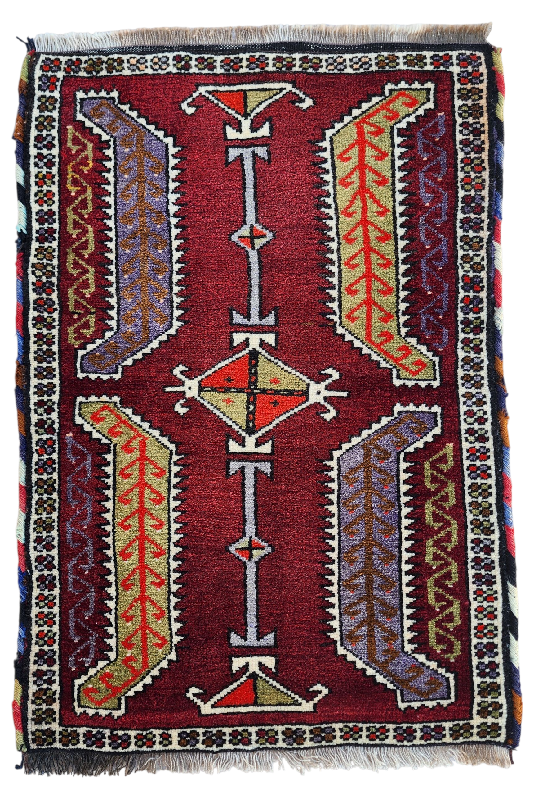 Small Vintage Turkish Rug: Konya Style Wool Mat, 2'10" x 1'11"