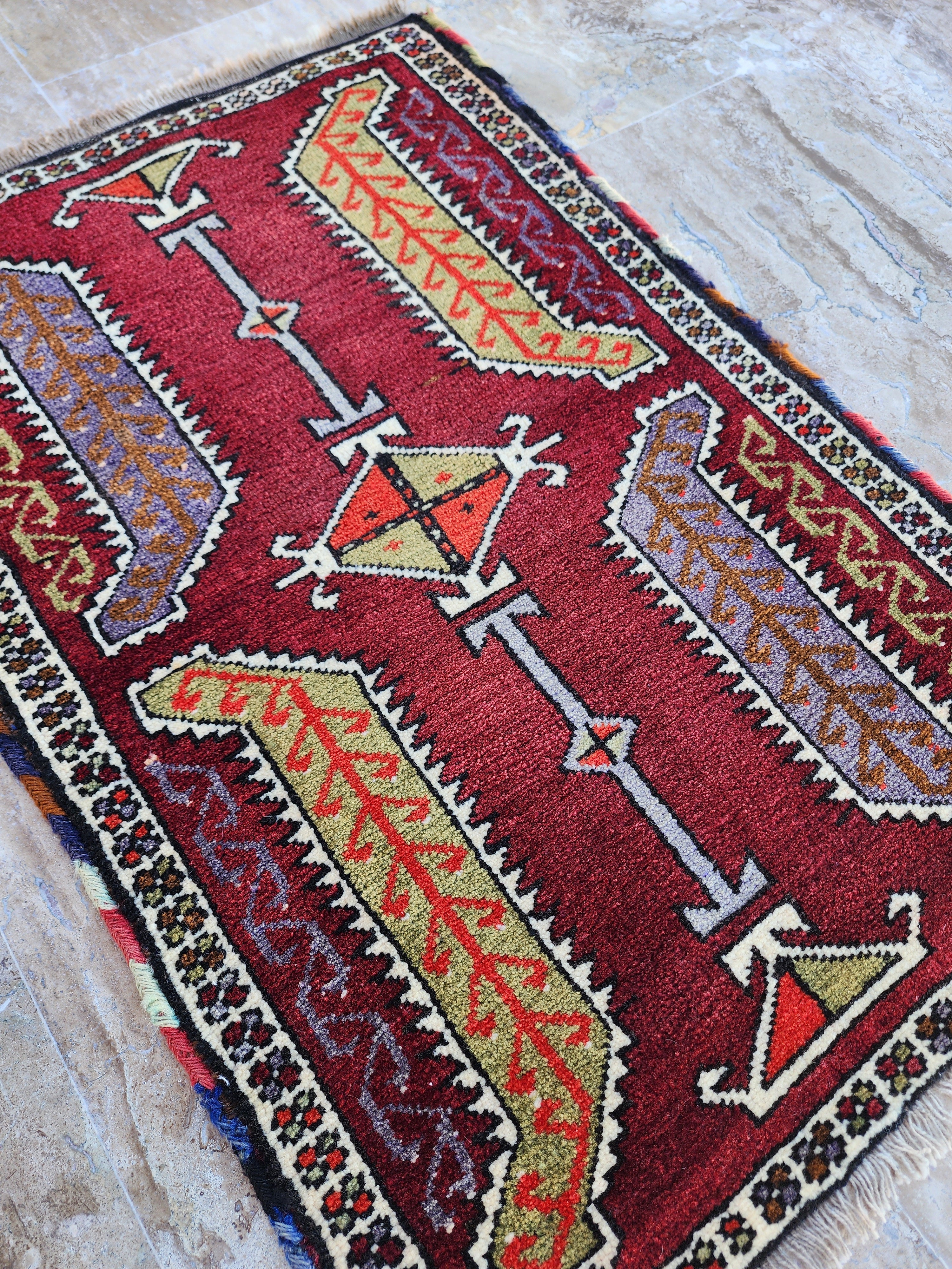 Small Vintage Turkish Rug: Konya Style Wool Mat, 2'10" x 1'11"